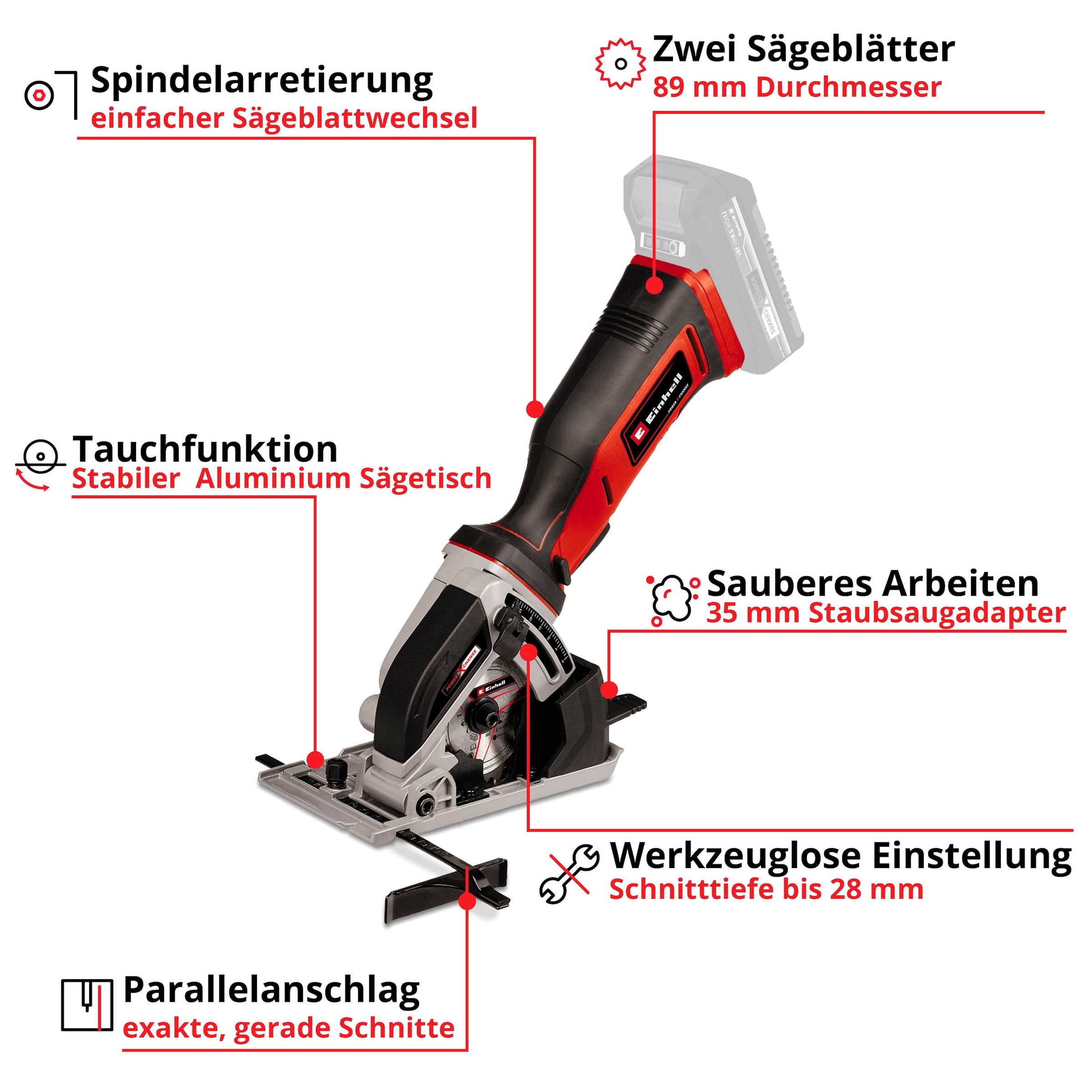 Einhell Akku-Handkreissäge »TE-CS 18/89 Li - Solo«, Mini, ohne Akku und Ladegerät