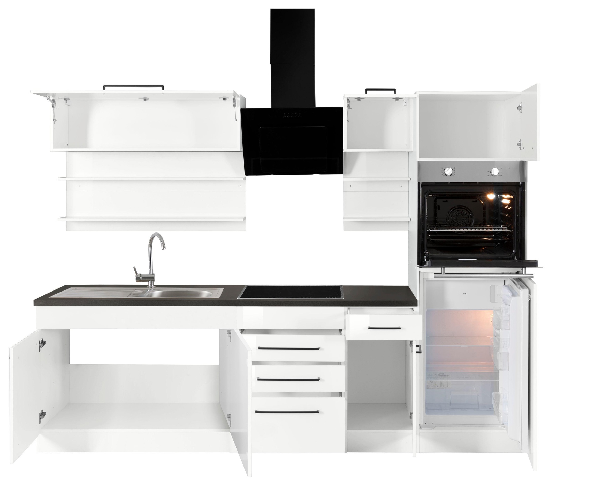 KOCHSTATION Küchenzeile »KS-Tulsa«, mit E-Geräten, Breite 270 cm, schwarze Metallgriffe, MDF Fronten