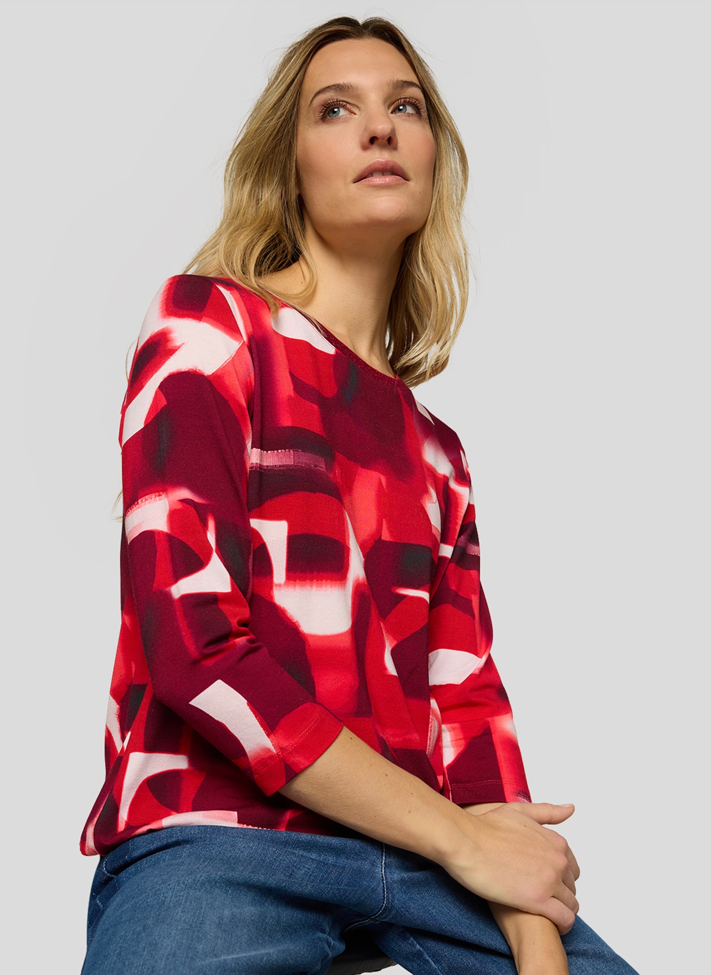 Rabe 3/4-Arm-Shirt mit grafischem Muster und Glitzer-Rundhals