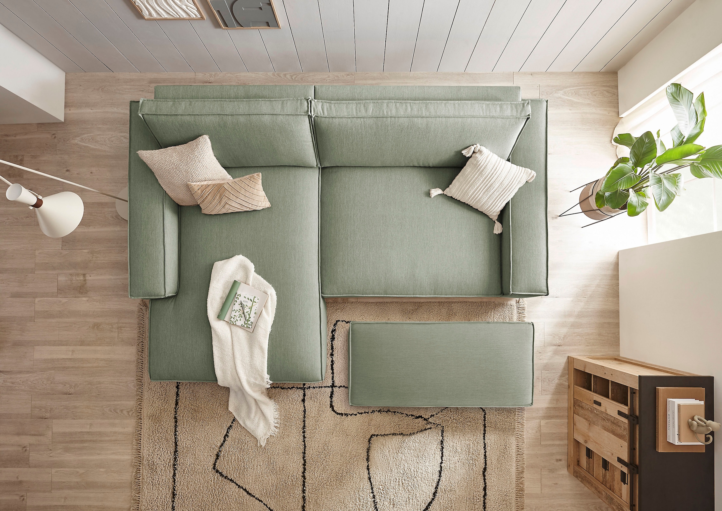 Home affaire Polsterecke »NEU: SHERWOOD XXL tief, L-Form mit Schlaffunktion, Big-Sofa mit Hocker«, (Set, 2 St.), stellbar zum Schlafsofa (Krokodilverbinder), Cord, Leinenoptik