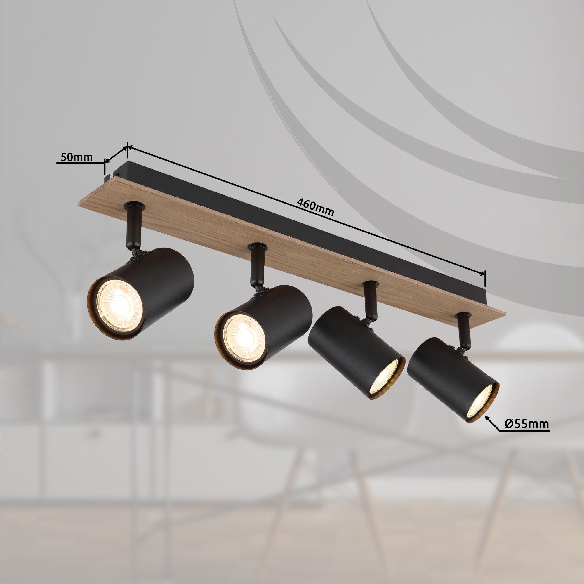 GLOBO LIGHTING Deckenstrahler »LINCA«, Leuchtmittel GU10 | ohne Leuchtmittel, Deckenspot/holzoptik/schwarz/Flur/Wohnzimmer