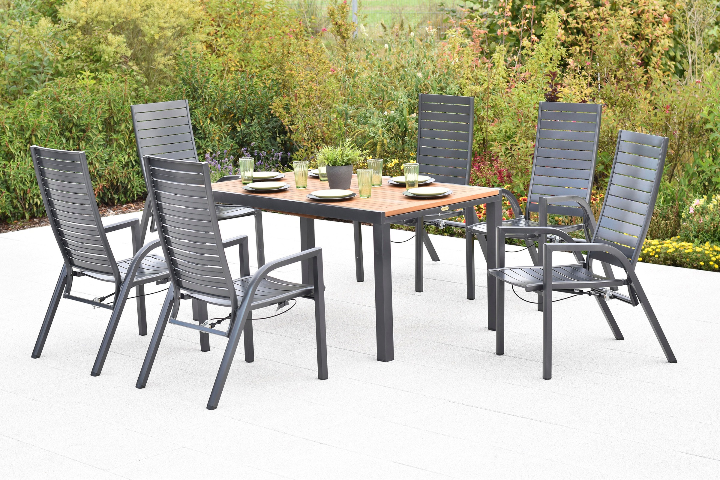 MERXX Garten-Essgruppe »»Siros««, (Set, 7 tlg.), Rückenlehne verstellbar durch Gasdruckfeder