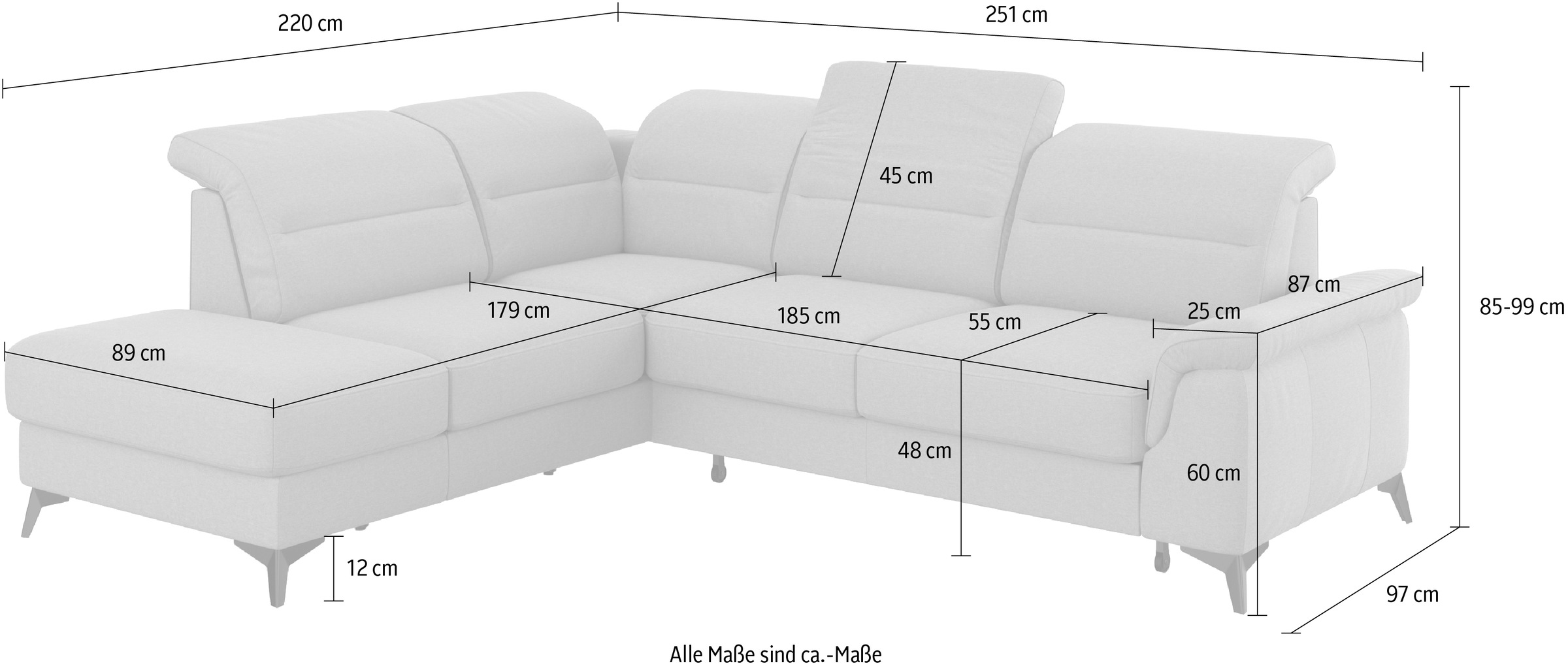 sit&more Ecksofa »Sinatra L-Form«, mit Ottomane, optional mit Kopfteilverstellung und Armteilfunktion
