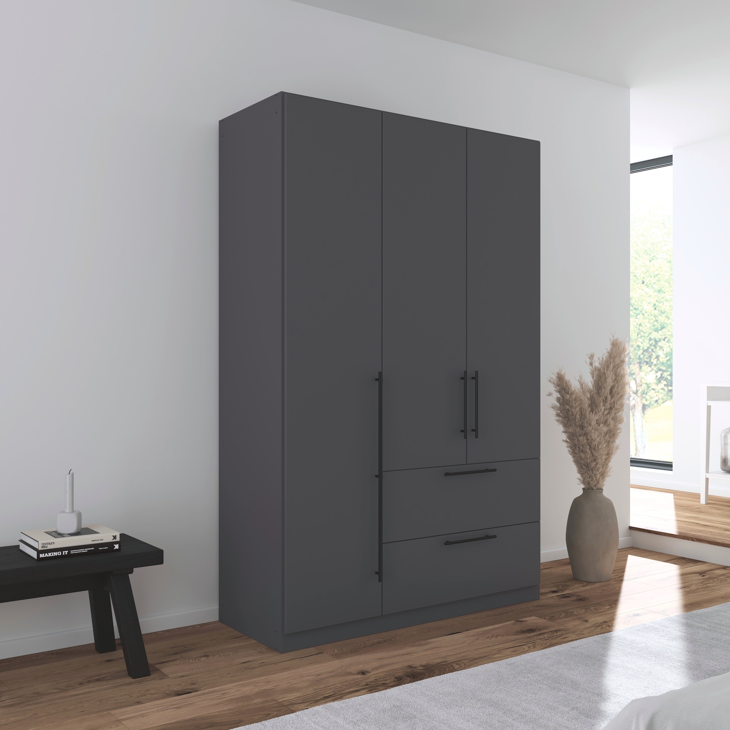 rauch Kleiderschrank »Drehtürenschrank Schrank Garderobe Wäscheschrank Schlafzimmer AVOLA«, (in 3 verschiedenen Ausstattungen BASIC/CLASSIC/PREMIUM), mit hochwertigen Stangengriffen aus Metall in Schwarz MADE IN GERMANY
