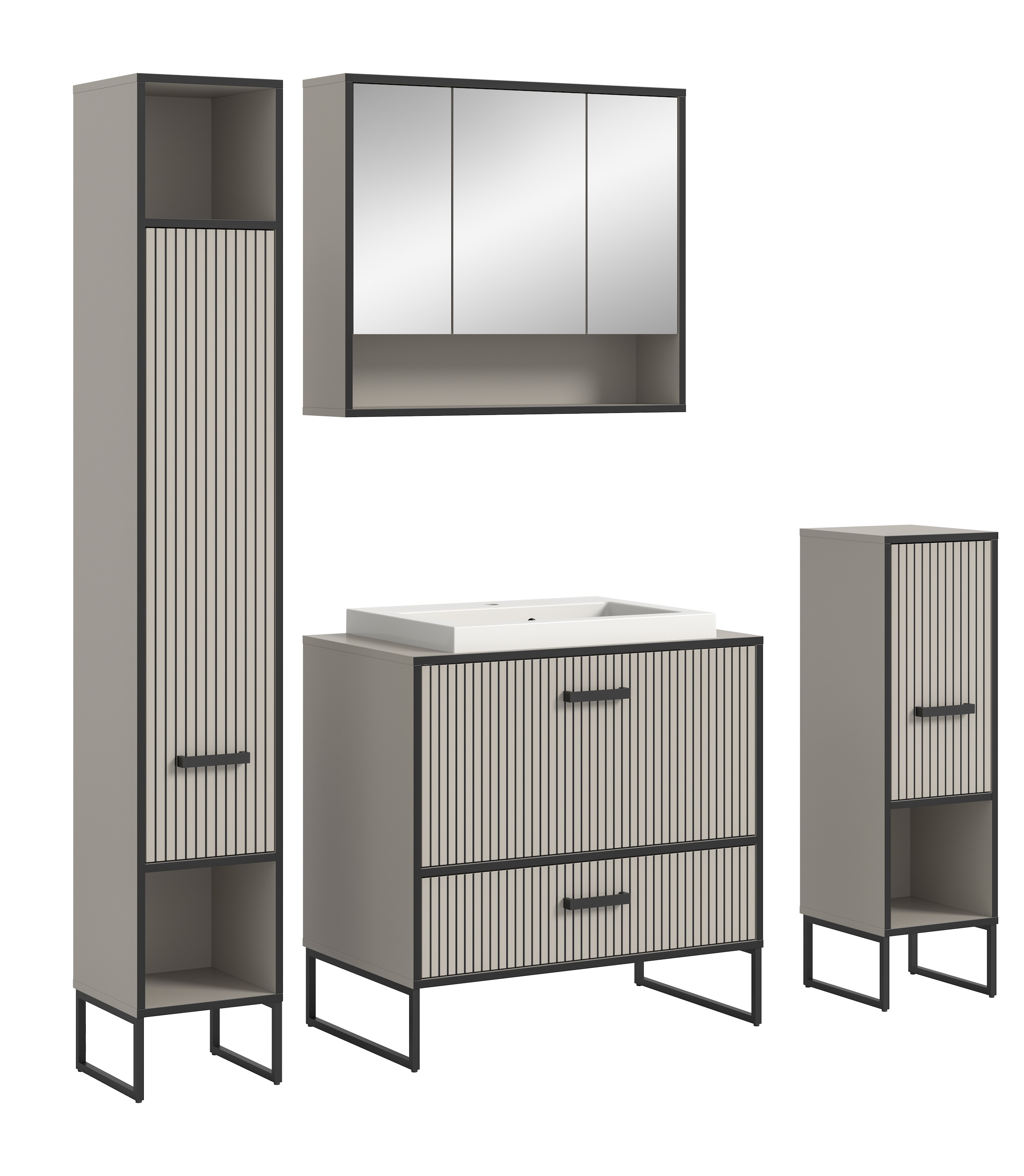 welltime Badmöbel-Set »Locri, Breite 170 cm, Rillenoptik, Metallkufen« 4 St günstig online kaufen