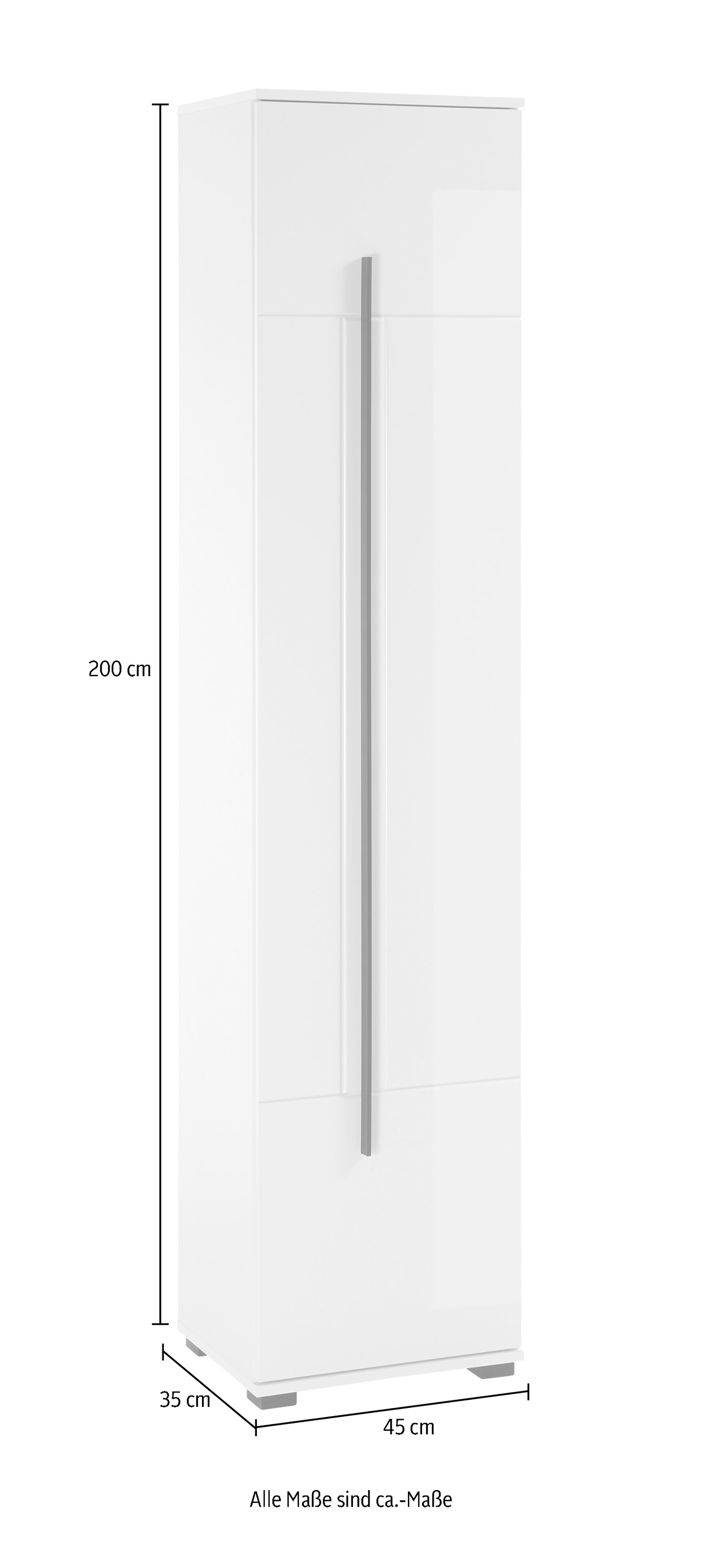 INOSIGN Hochschrank »Cantara, Badschrank in Hochglanz Weiß, Hochschrank im modernen Design«, mit schwarzen Griffen, ausreichend Stauraum