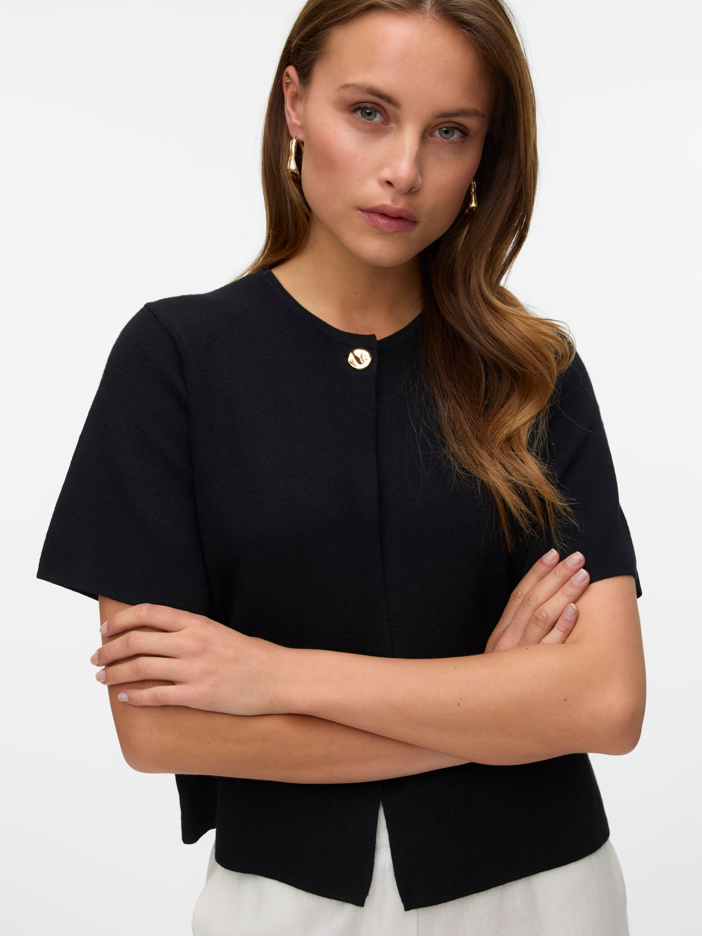 Vero Moda Strickjacke »VMGOLD SS O-NECK ONE BUTTON CARDIGAN«