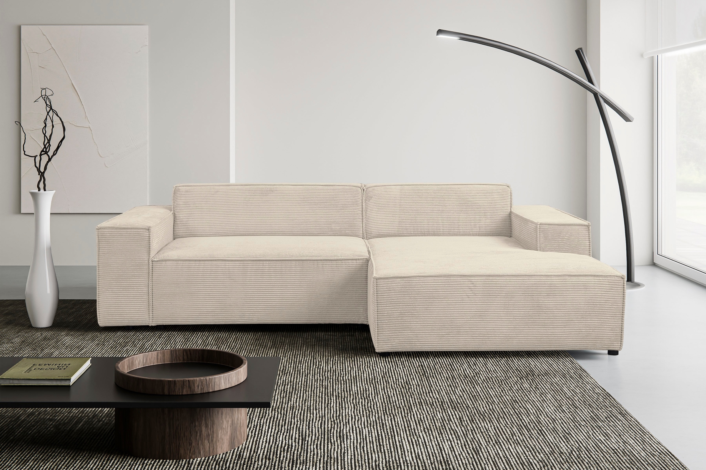WERK2 Ecksofa »Trento 268 x 163 cm zeitlos, elegant & bequem, kubisches Design« Cord, L-Form,  extra weiche und tiefe Sitzfläche