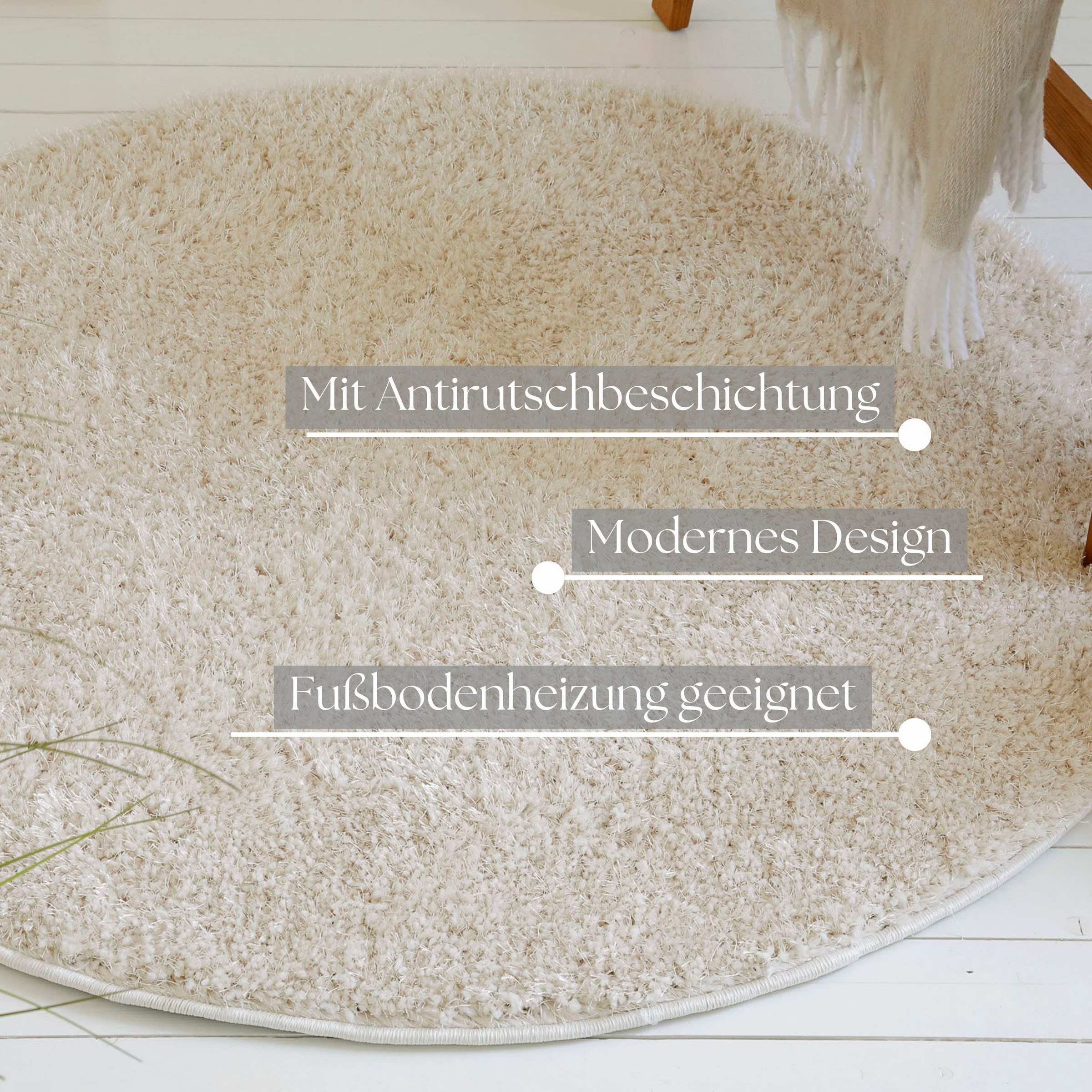 my home Hochflor-Teppich »Nickolas«, rund, 30 mm Höhe, Langflor, Shaggy, dichter weicher Hochflor, uni farben, Wohnzimmer