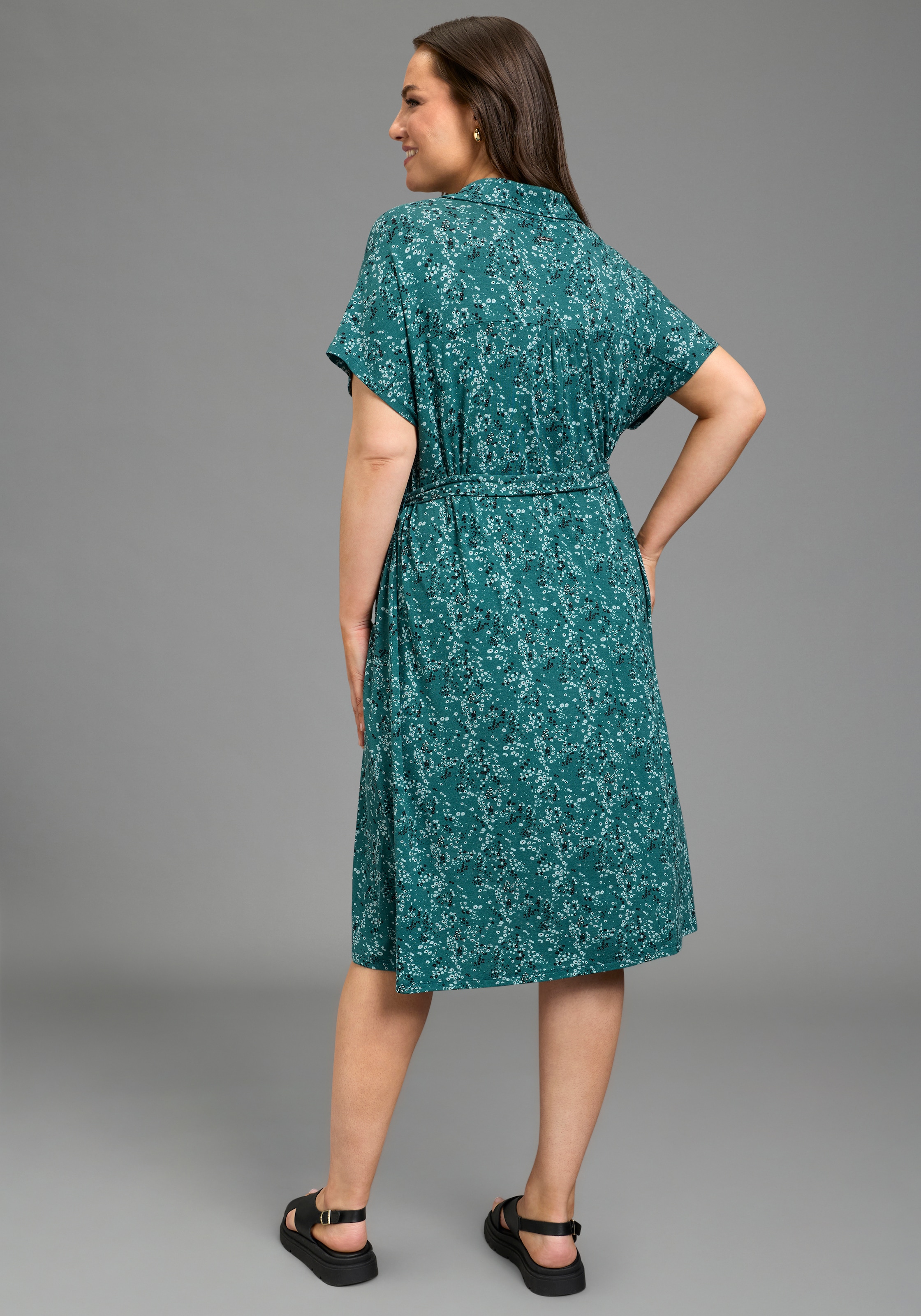 Laura Scott CURVE Jerseykleid in A-Linie mit Hemdkragen, geblümt