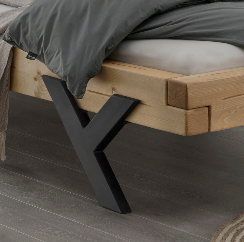 Home affaire Massivholzbett »Ultima«, aus Holz in Balken-Optik mit Y-Bein aus Metall