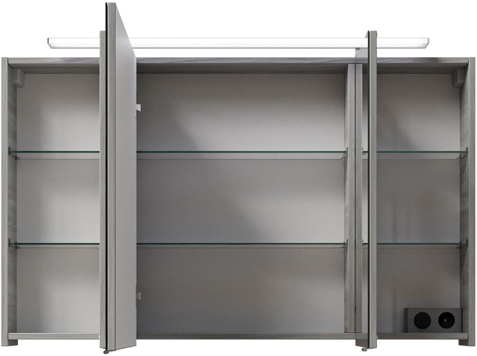 Saphir Badmöbel-Set »Serie 6025 2-teilig Mineralmarmor-Waschtisch mit LED-Spiegelschrank«, (2 St.), Waschplatz 117cm breit, 2 Schubladen, 3 Spiegel-Türen, inkl Türdämpfer