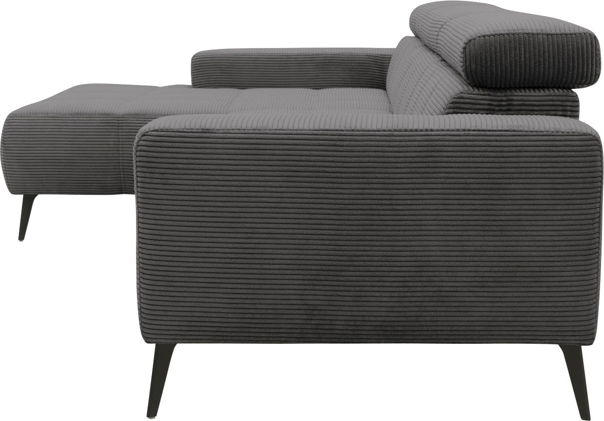 DOMO collection Ecksofa »Trento L-Form, mit Kufenfuß oder Einzelfuß«, wahlweise mit Kopfteilverstellung, Recamiere links/rechts bestellbar