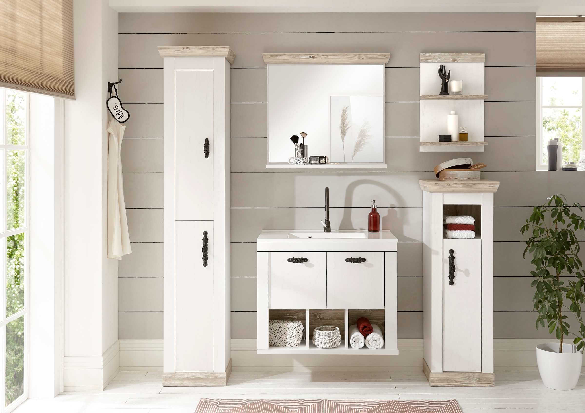 Home affaire Badmöbel-Set »Florenz, Bad im Landhausstil, 5-teiliges Badezim günstig online kaufen