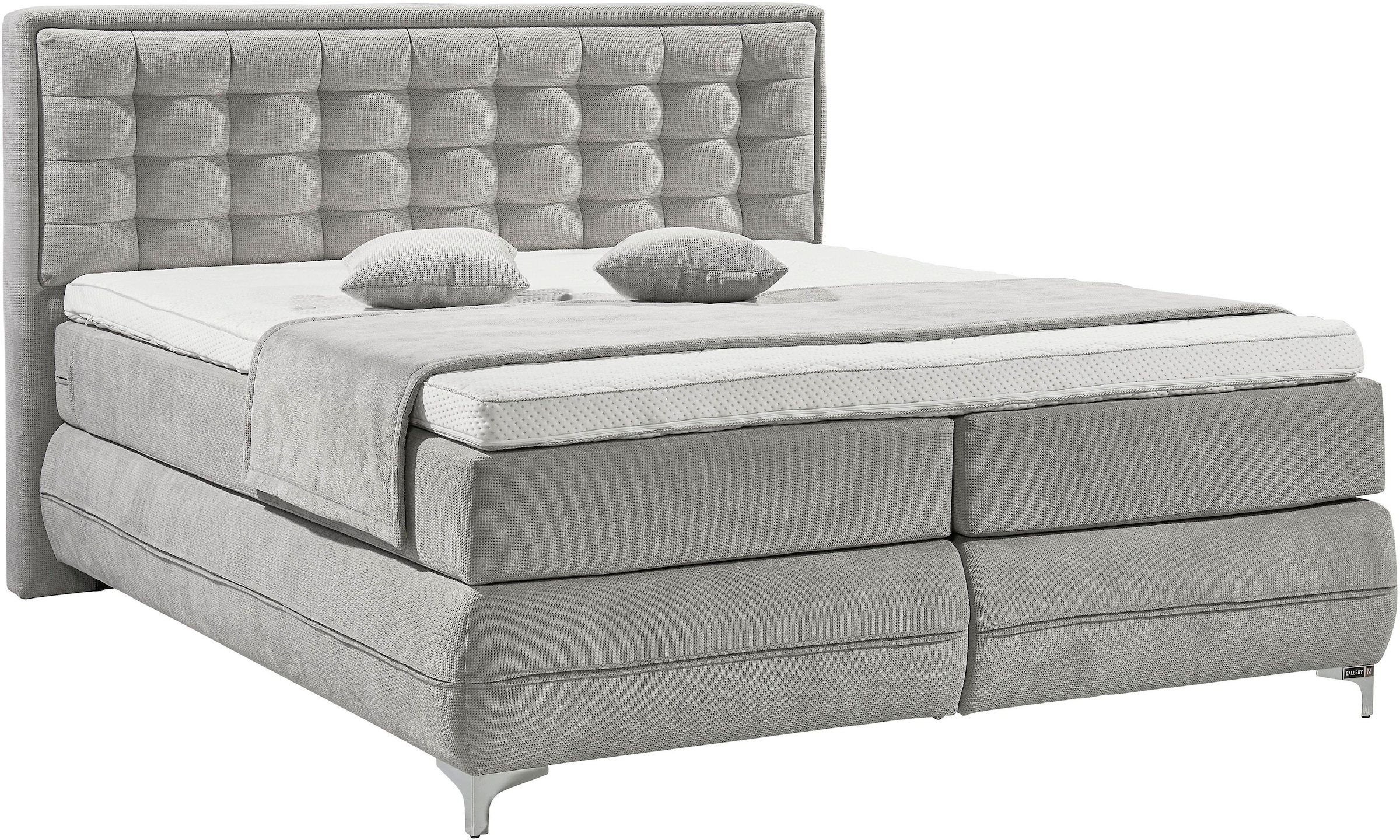 Musterring Boxspringbett »Dubai«, Winkelfuß in Chrom, 3 Härtegrade, Kopfteil in Kassettensteppung