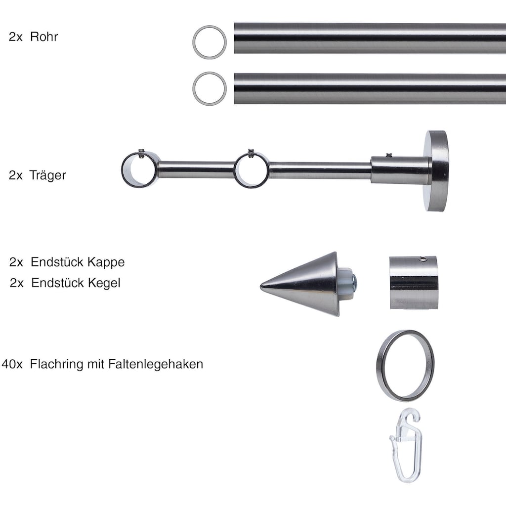 Liedeco Gardinenstange »Stilgarnitur, Komplettgarnitur 16 m Kegel Set«, 2 läufig-läufig, Fixmaß