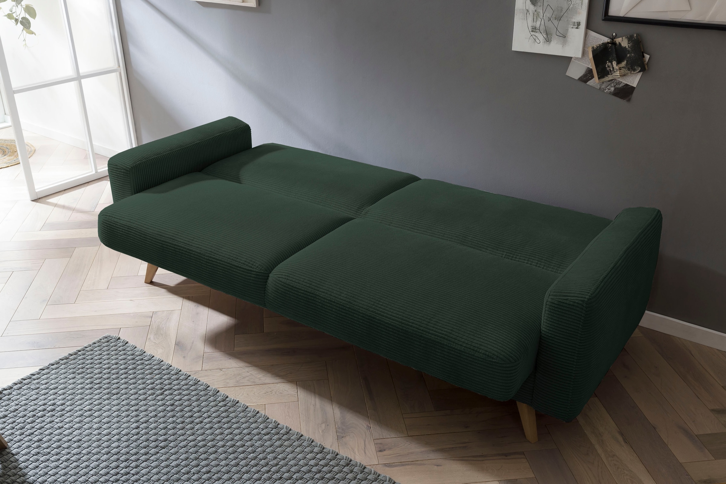 exxpo - sofa fashion 3-Sitzer »Samso, elegant und bequem, aktueller Cord Bezug, Kippcouch« hochwertige Verarbeitung, Schlafsofa inkl. Bettfunktion und Bettkasten