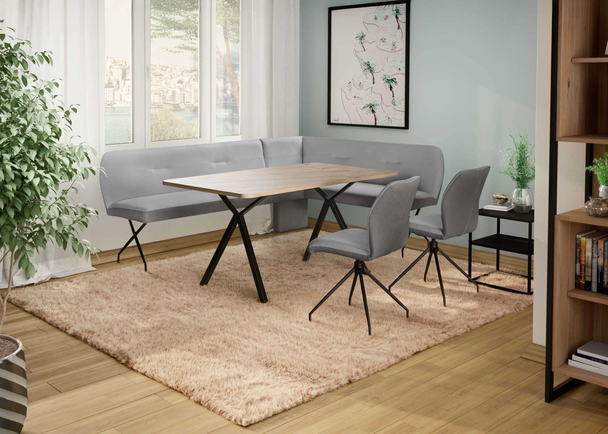 Eckbankgruppe OTTO HOME "Bruna Essecke, Sitzgruppe, Eckbankgruppe, Küchenbankgruppe", grau, grau, schwarz, B:241cm H:87cm T:177cm