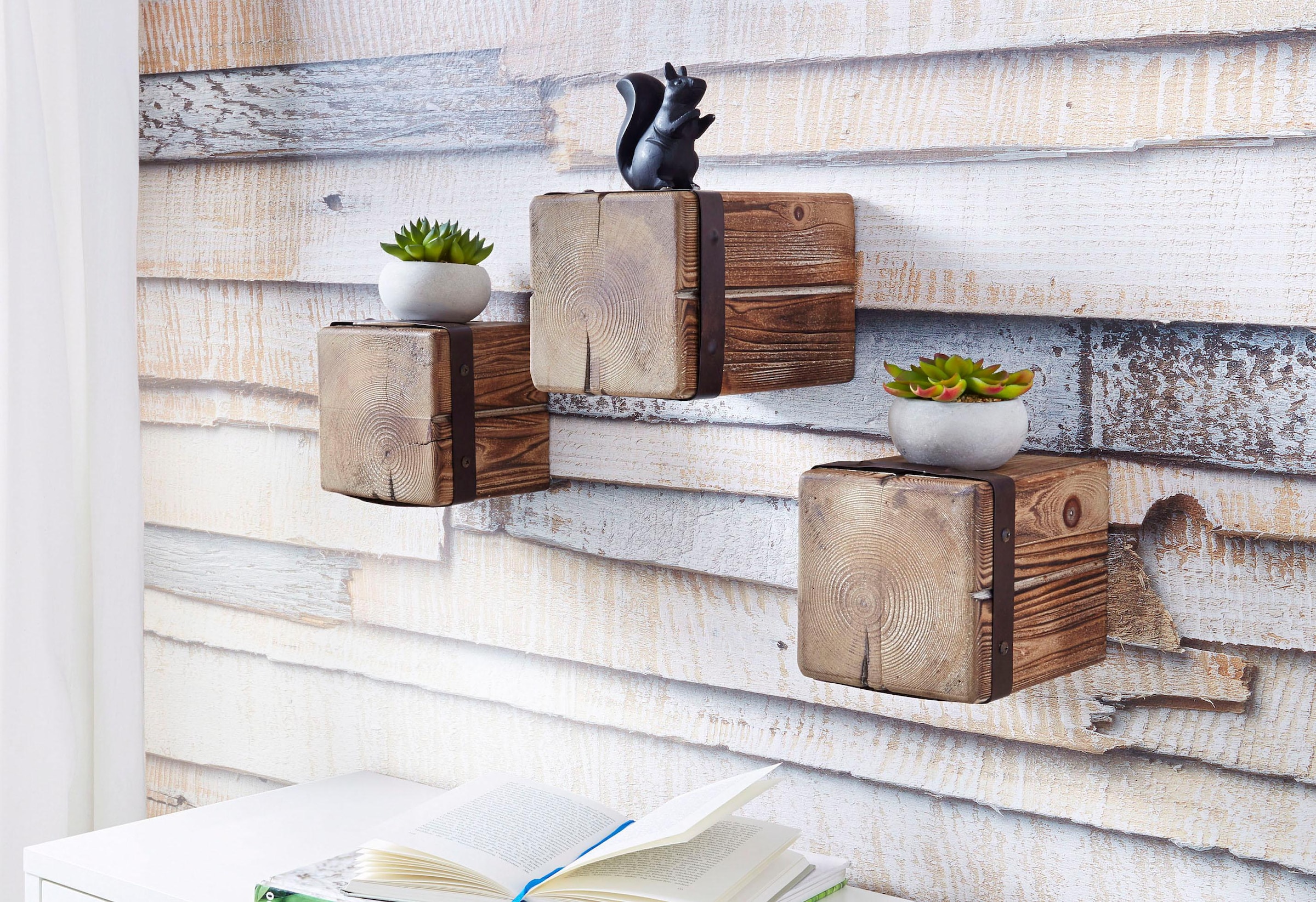 Home affaire Wandregal »Holzpfeiler« 3 Stk. tlg. günstig online kaufen