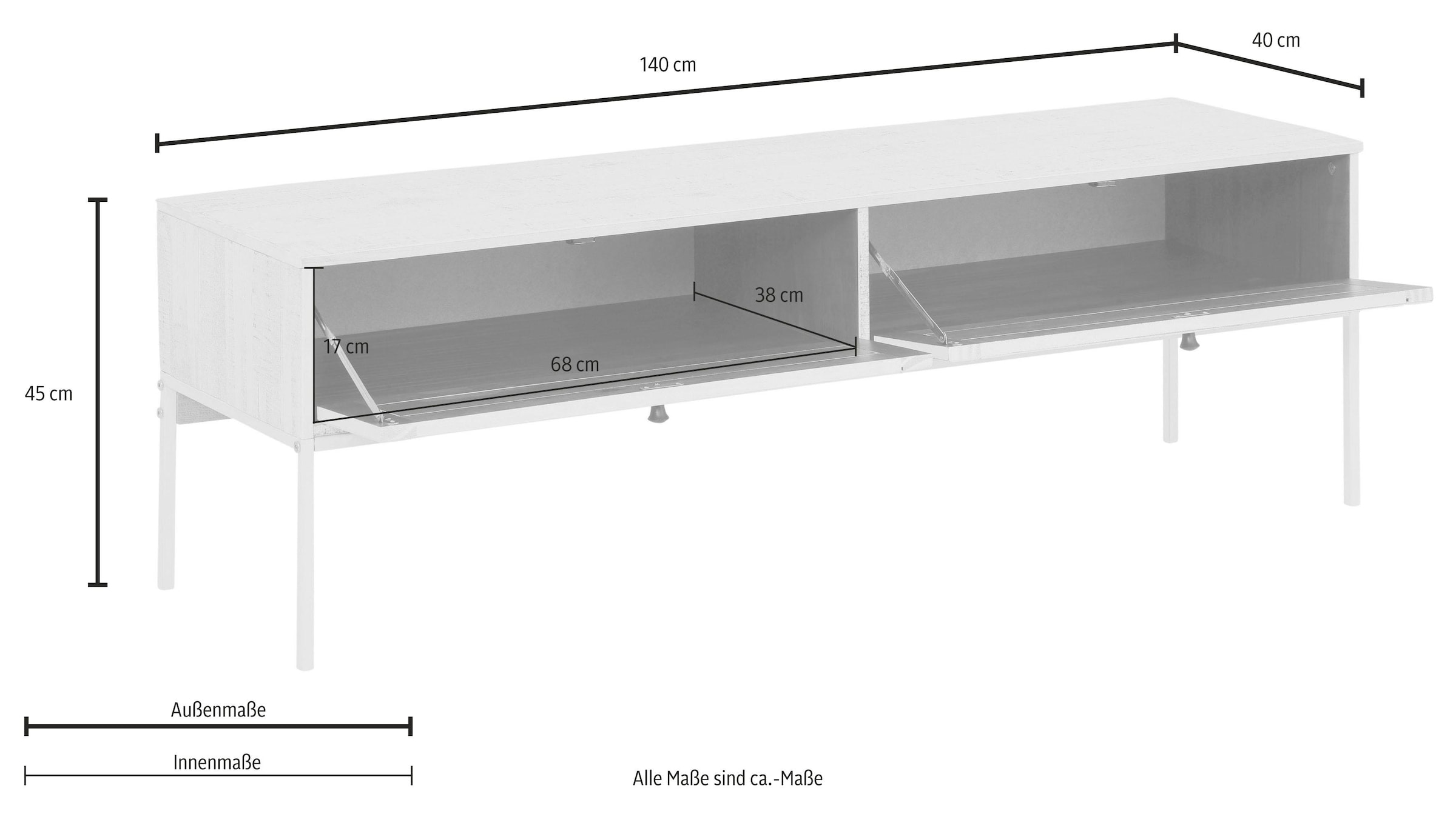 Home affaire Lowboard »Freya«, Kommode mit 2 Klappen, Metallgriffen, aus Massivholz, Breite 140 cm