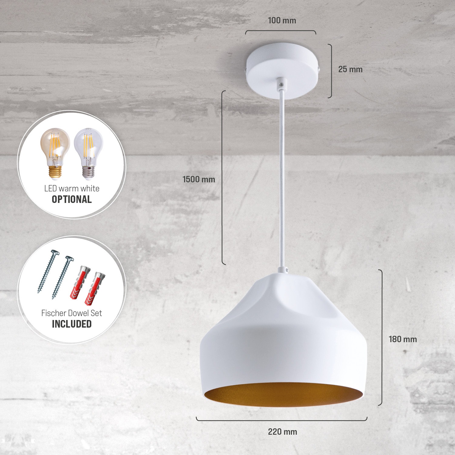 Paco Home Pendelleuchte »HURLEY U«, 1 flammig, Leuchtmittel E27 | ohne Leuchtmittel, Hängelampe Esszimmer Küchenlampe Hängend Esstischlampe Innen Gold