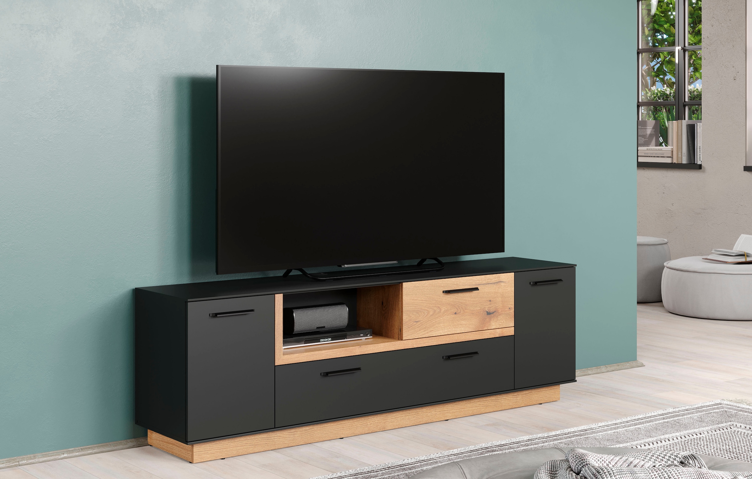 INOSIGN TV-Bank »Premont«, (1 St.), ca. 187 cm breit, zweifarbiger TV-Schrank, moderne Eiche, stehend