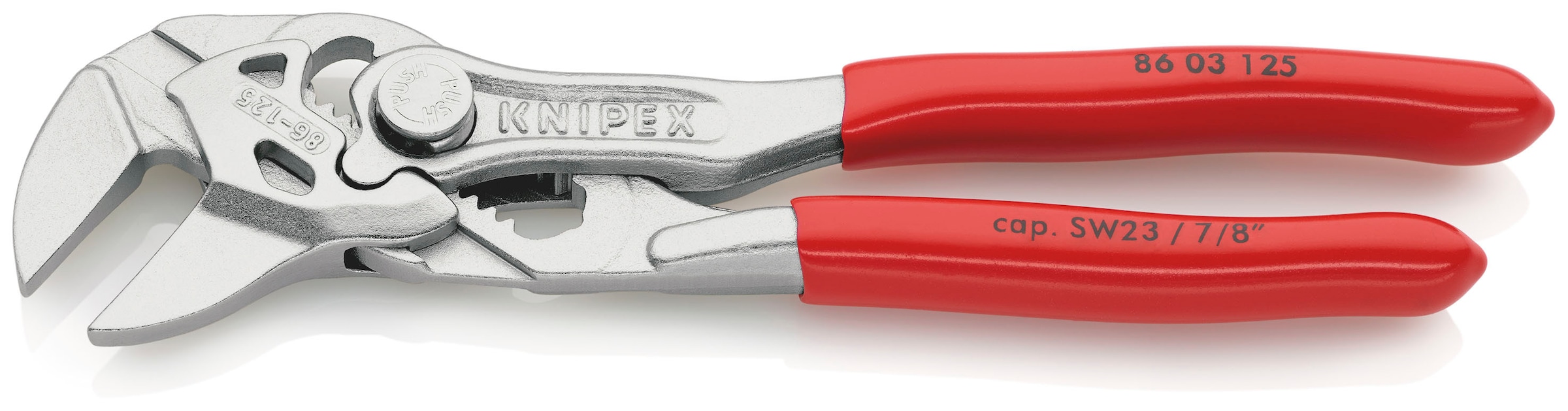 Knipex Zangenschlüssel »86 03 125 Mini, Zange und Schraubenschlüssel in einem Werkzeug«, (1 tlg.), verchromt, mit Kunststoff überzogen 125 mm
