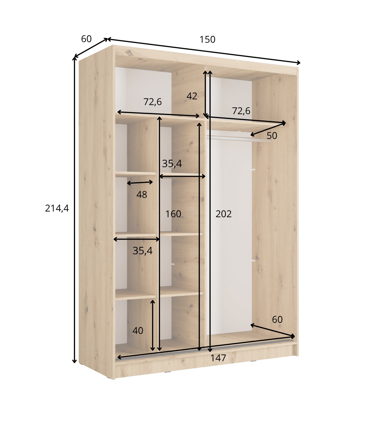 Home affaire Kleiderschrank »VILLEFRANCHE modern mit viel Stauraum, Fächer & Kleiderstange, Spiegel« Garderobe in 3 Breiten (155, 205, 248 cm),