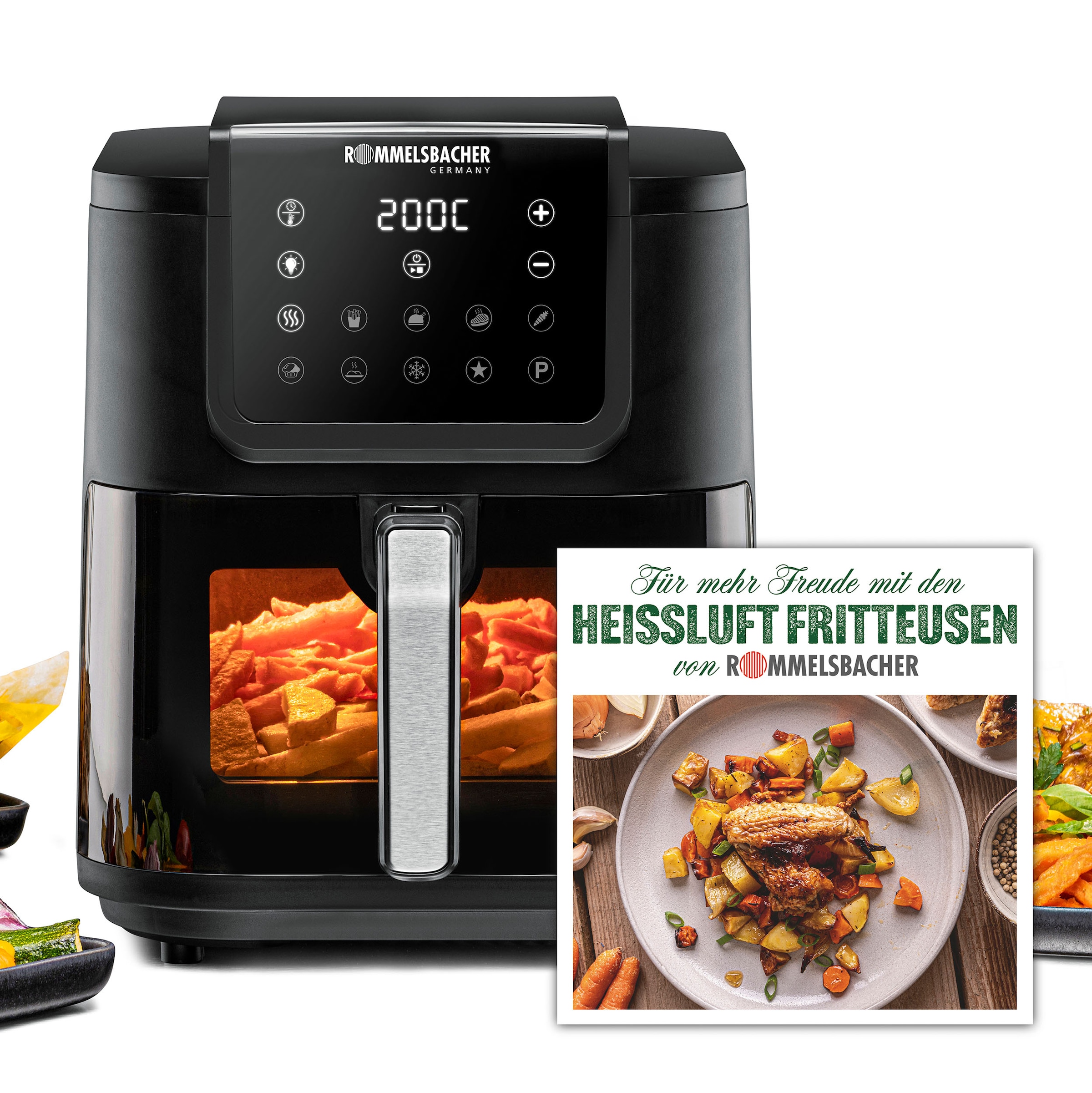 Rommelsbacher Heißluftfritteuse »FRH 1700« 1700 W XXL Frittier-/Backkorb mit 8 l Volumen, für bis zu 1000 g Pommes