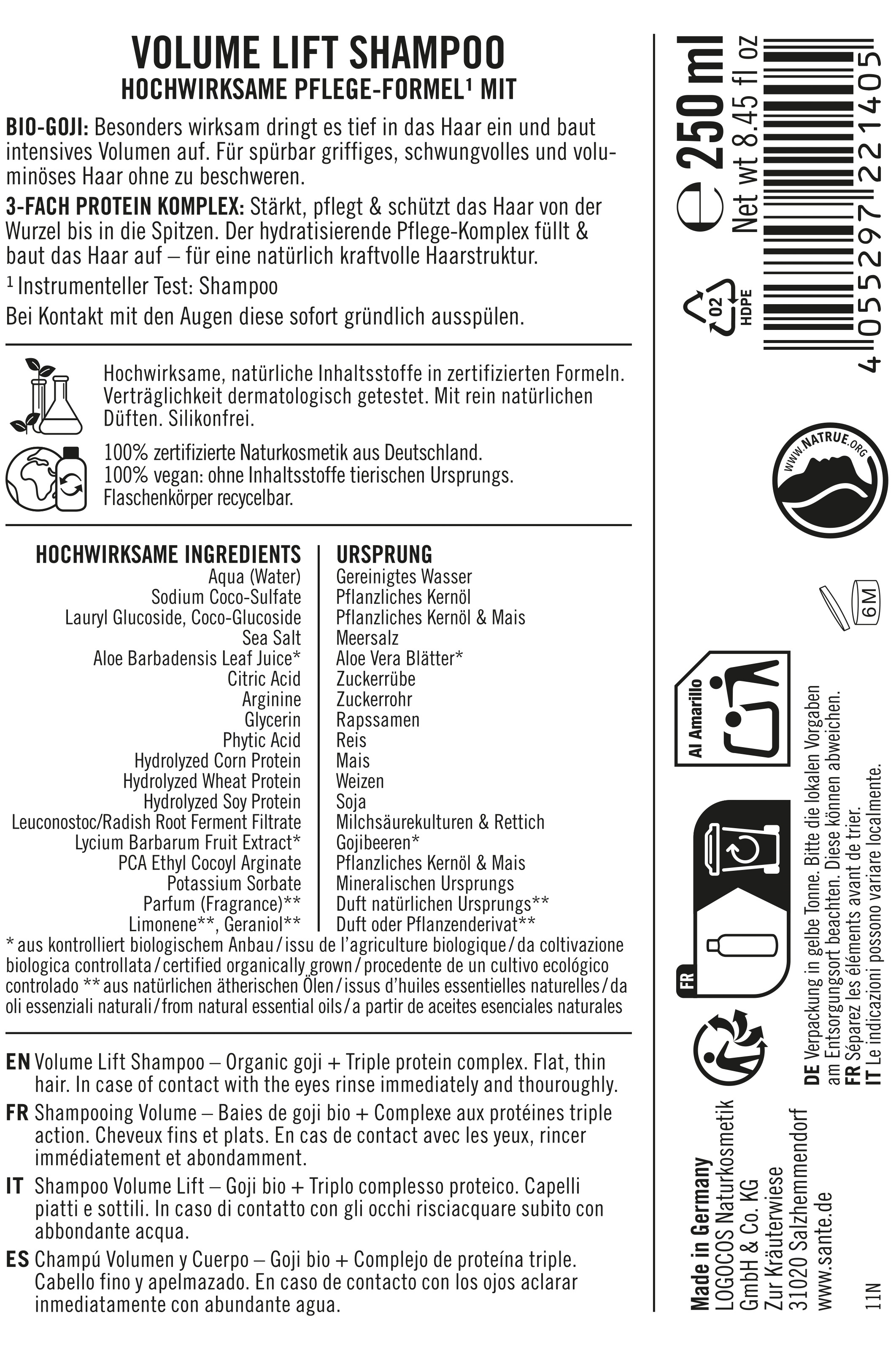 SANTE Haarshampoo »Volume Lift Shampoo Goji + 3-fach Protein Komplex« Haarshampoo, mit Gojibeerenextrakt