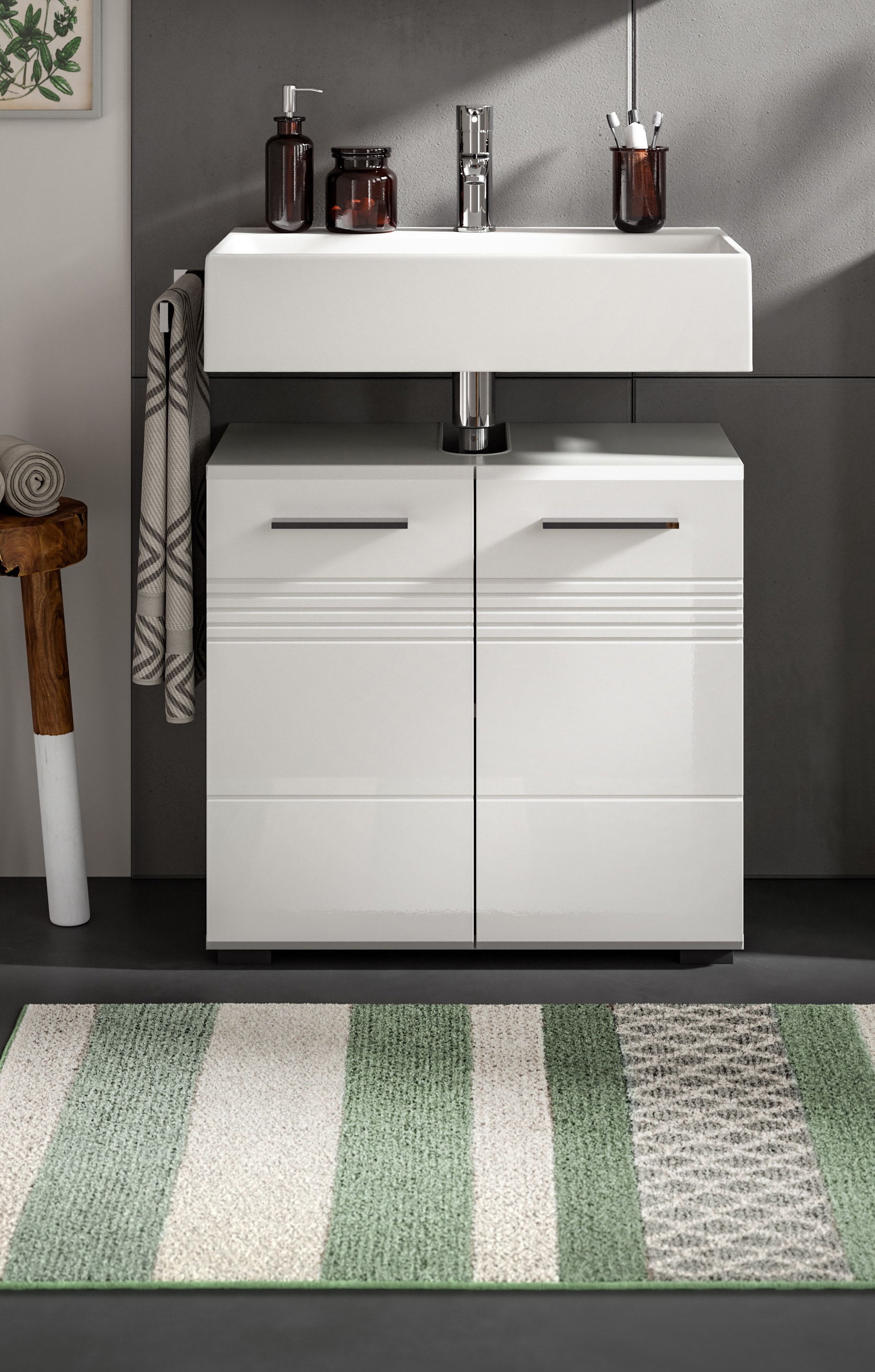 welltime Waschbeckenunterschrank »Calcio, Breite 60 cm, 2 Türen, 1 Einlegeboden, geteilte Rückwand«, MDF Front, Badschrank, Bad-Möbel, Badezimmer