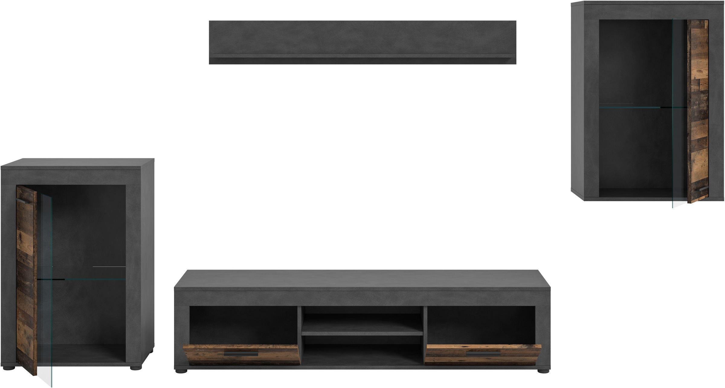 INOSIGN Wohnwand »Aosta, 4-tlg., bestehend aus: 2x Vitrine, Lowboard & Wandboard«, (4 St.), Wohnwand, Kombination, Anbauwand, Möbel Set, Schrankwand, Möbel Kombi