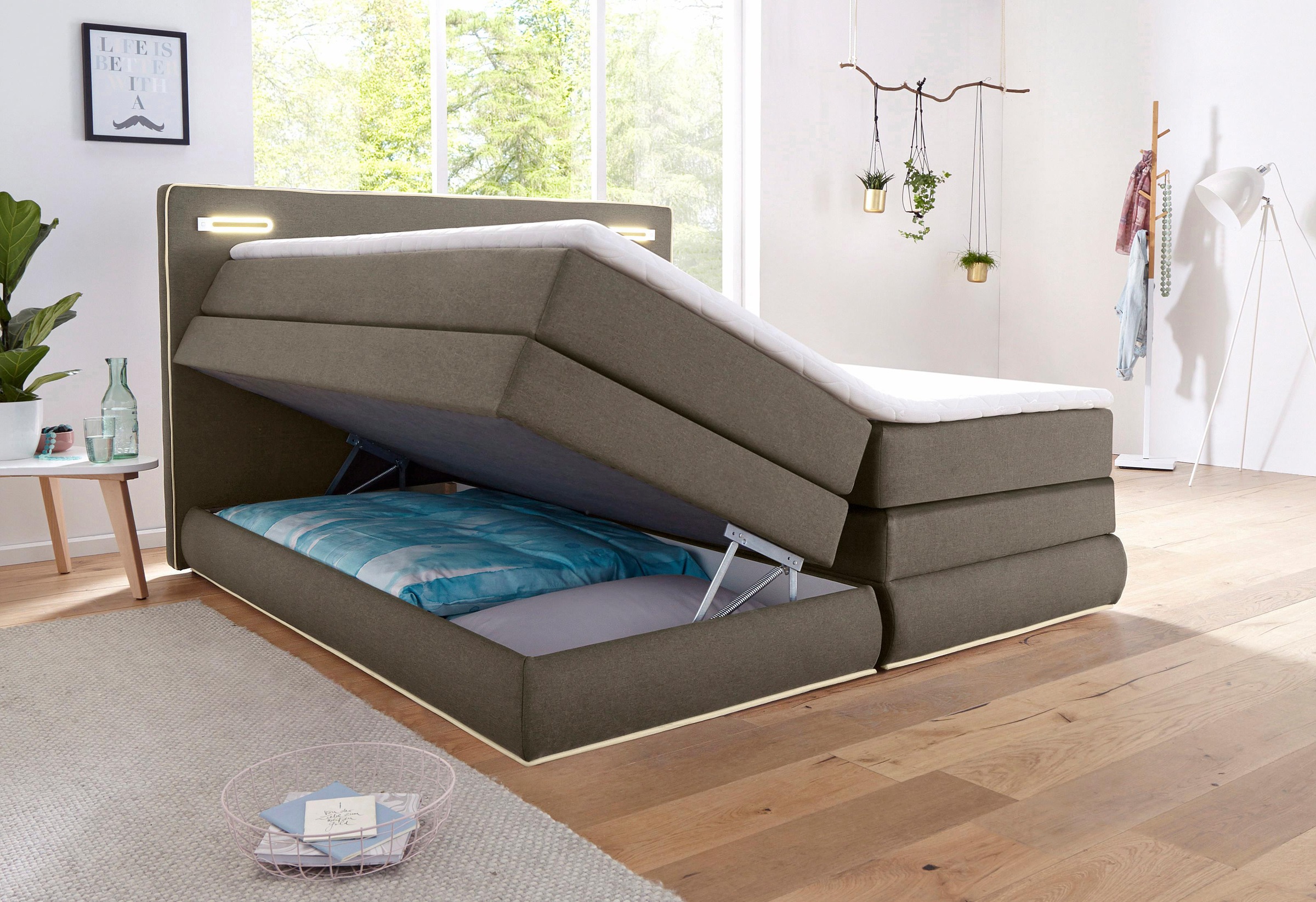 COLLECTION AB Boxspringbett »Ninoni«, inkl. Bettkasten, Topper und wahlweise mit LED-Beleuchtung, Liegefläche 180 x 200 cm