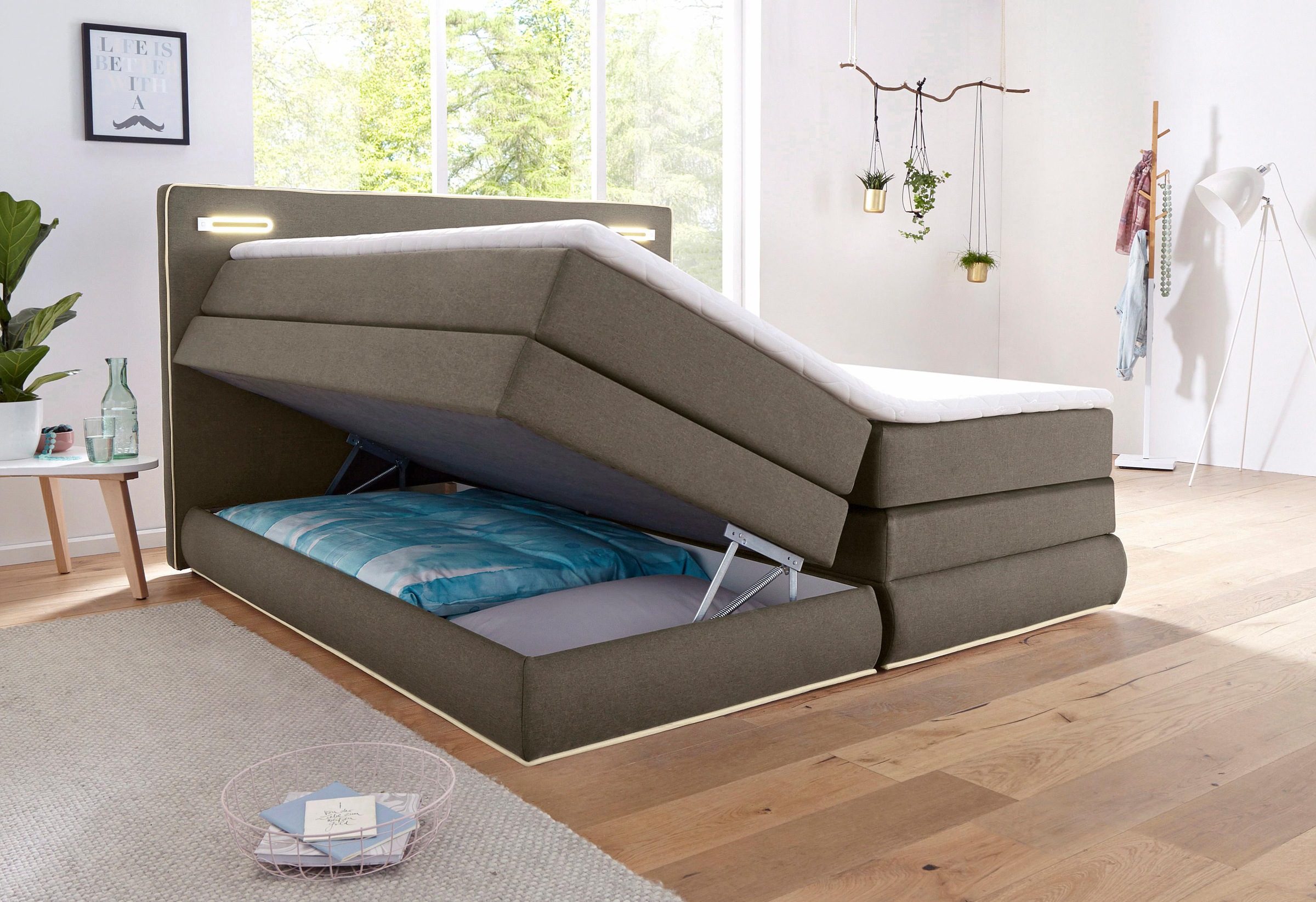 COLLECTION AB Boxspringbett »Rubona«, inkl. Bettkasten, LED-Beleuchtung und Topper