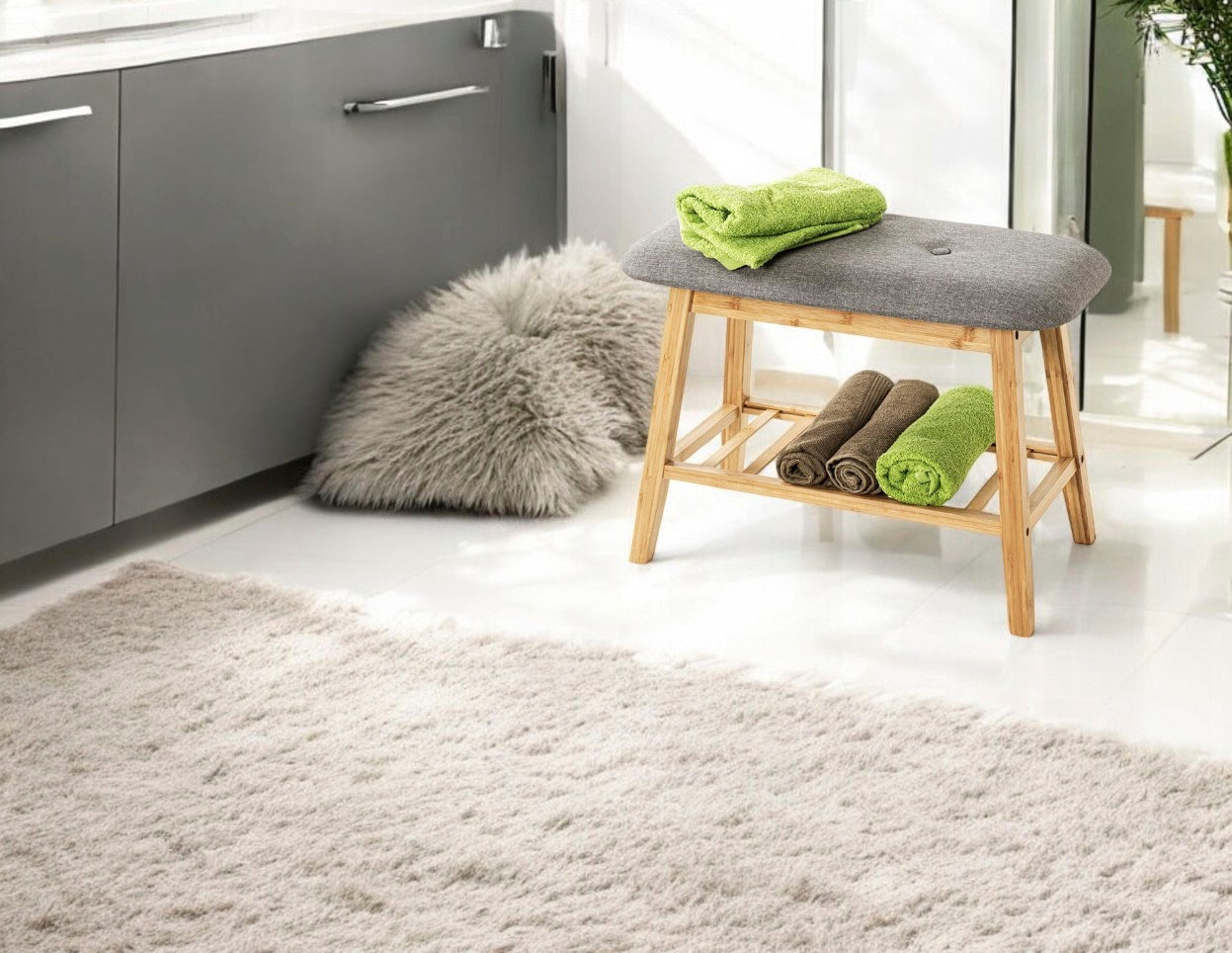 HAKU Schuhbank »Flurbank, Garderobenbank, Sitzbank« rechteckig - aus Textil Grau - B/T/H 60/30/44 cm
