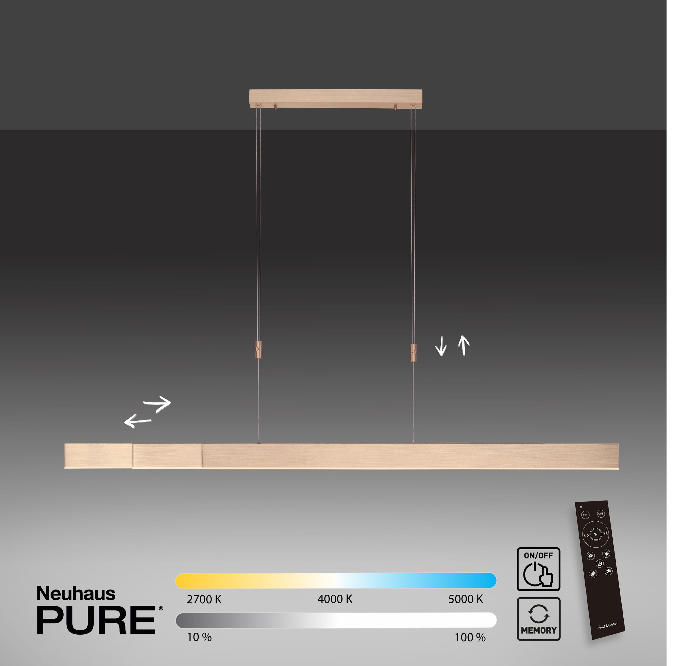 Neuhaus PURE LED Pendelleuchte »PURE Moto« LED-Board 1 Stk. warmweiß - kaltweiß e-SLIDE® Funktion, CCT, dimmbar, Fernbedienung