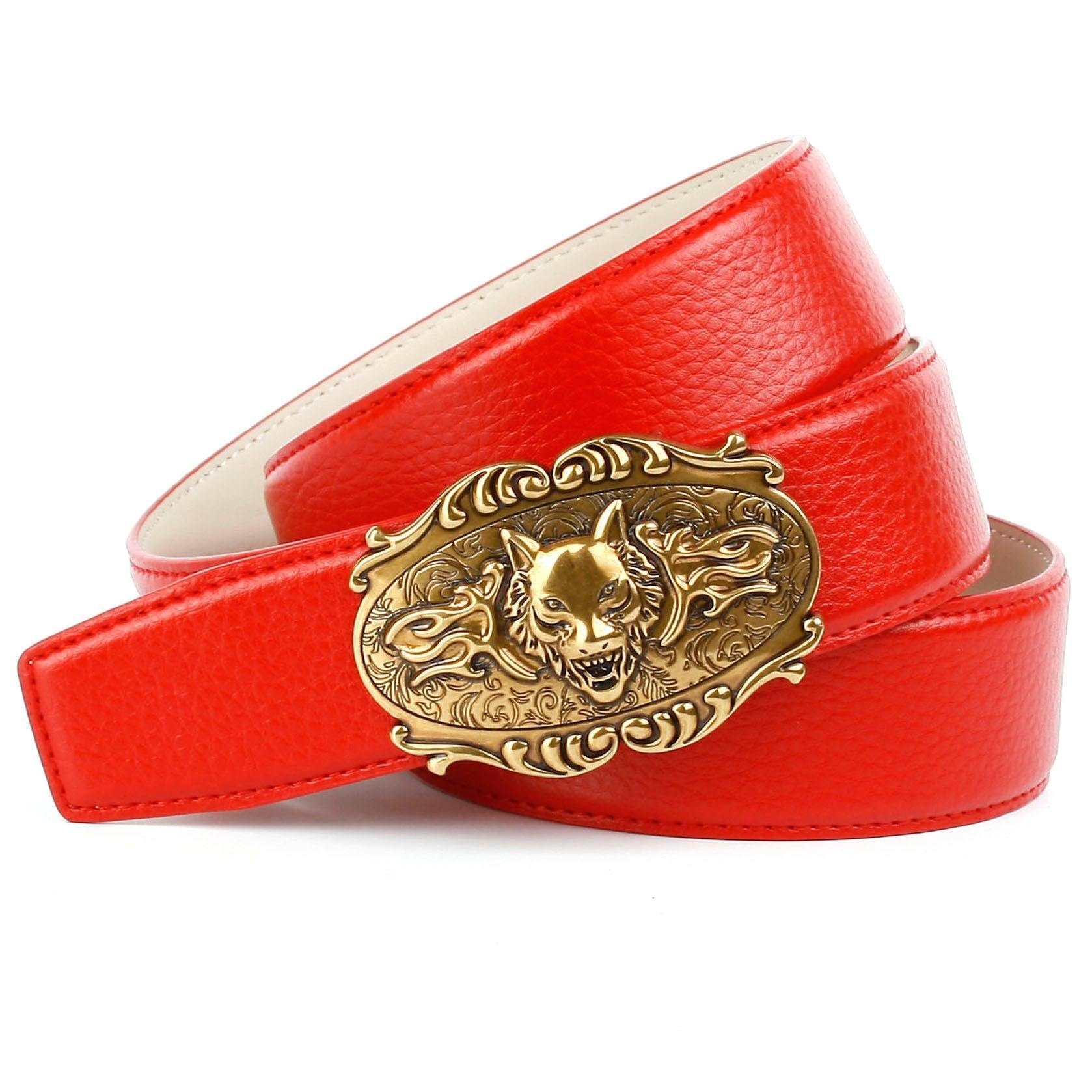 Anthoni Crown Ledergürtel, in bequem rot mit Wolfkopf-Schnalle kaufen