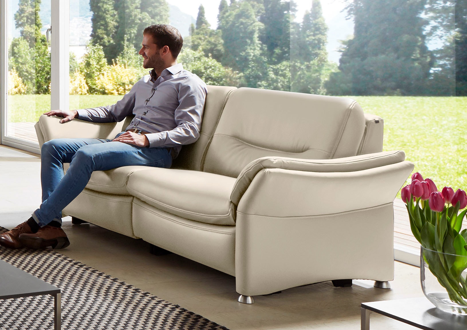 HUKLA 2,5-Sitzer »HU-SF15058 Ledersofa, Breite 194 cm«, aus Leder, optional Kopfstütze u. WallAway-Funktion