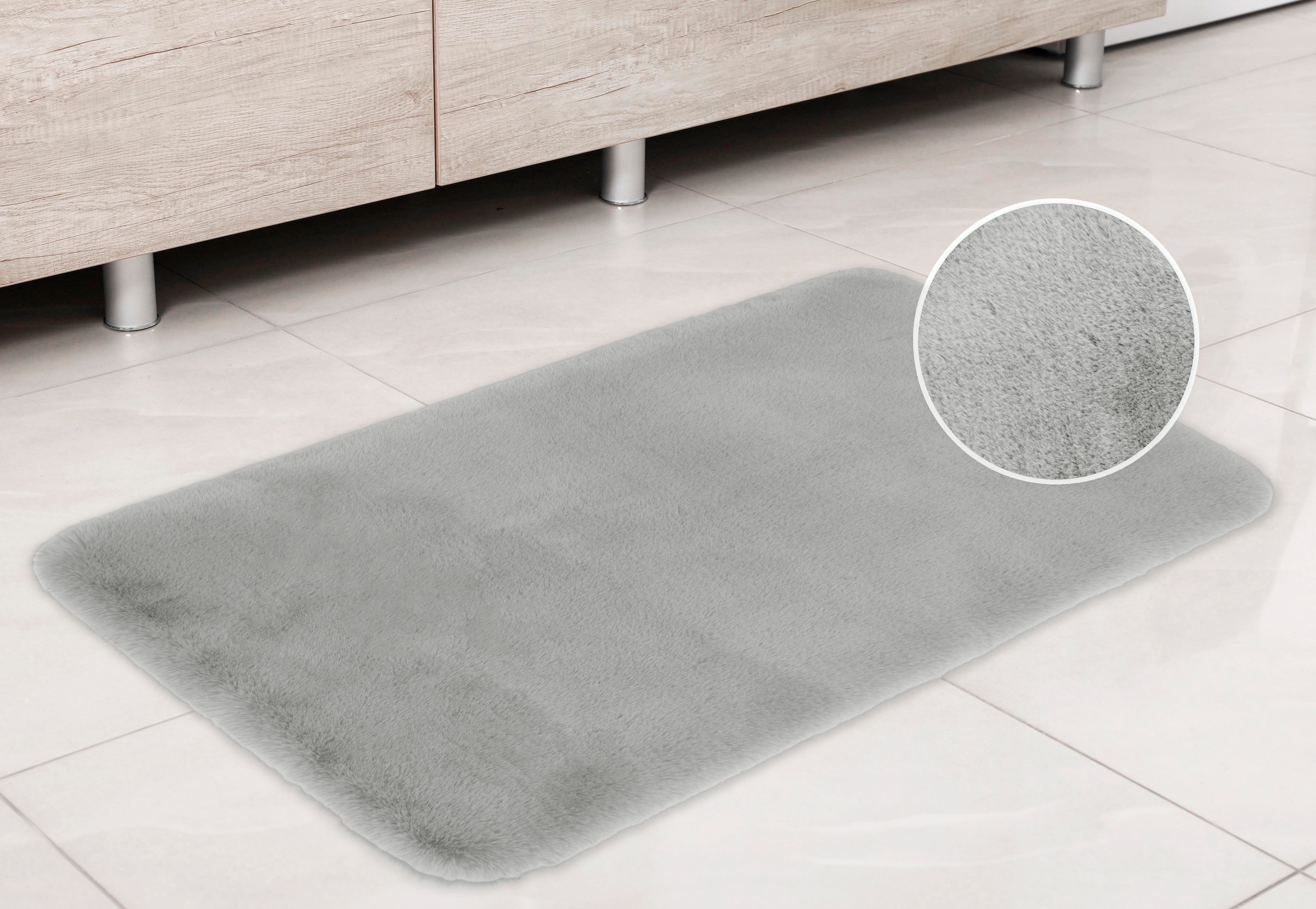 my home Badematte »Rabbit Badematten, Badvorleger, Badezimmer Teppich«, rutschhemmend beschichtet, strapazierfähig-fußbodenheizungsgeeignet-schnell trocknend, Kaninchenfell-Haptik, Badteppich, rechteckig, rund & als 3-tlg. Set