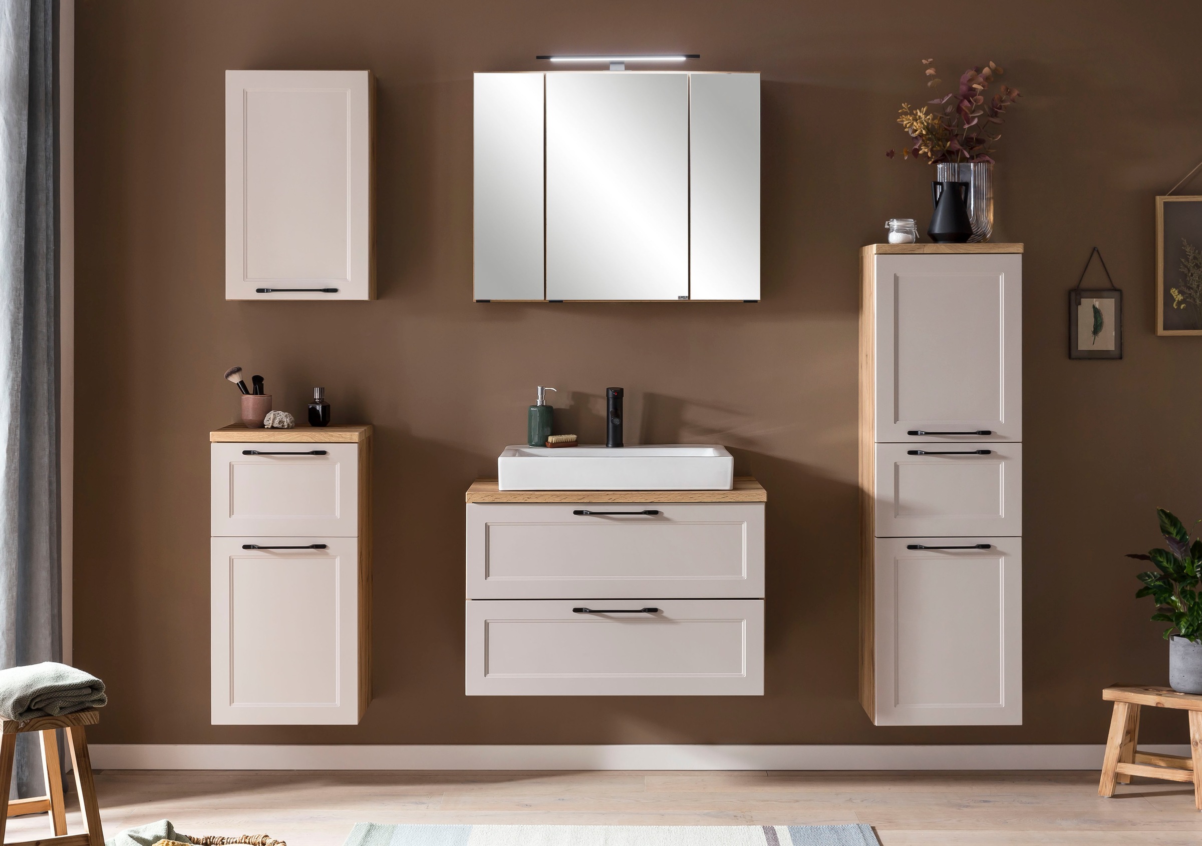 welltime Badmöbel-Set »Lana«, (Komplett-Set, 2 St.), Badezimmer-Set, 2-teilig, inkl. Waschbecken, 80 cm breit