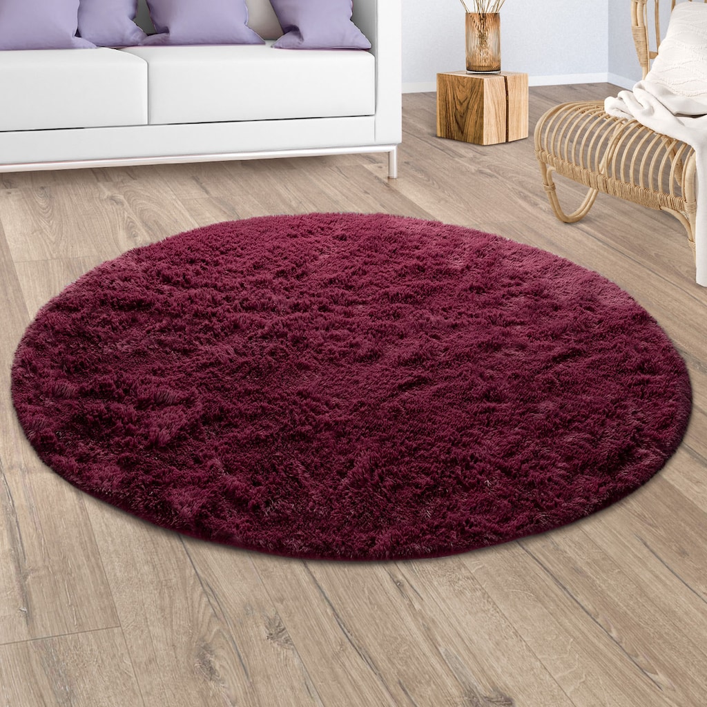 Paco Home Hochflor-Teppich »Silky 591«, rund, 37 mm Höhe, Uni Farben, besonders weich und kuschelig, ideal im Wohnzimmer & Schlafzimmer