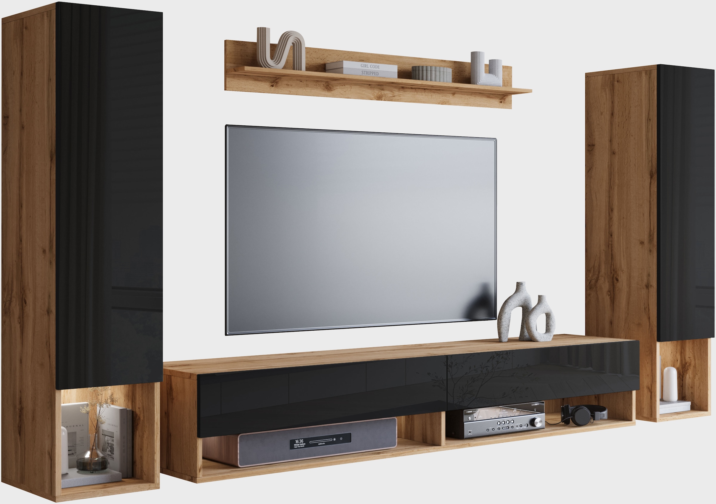 INOSIGN Wohnwand »AMADEO II« Komplett-Set, 4 Stk. tlg. Vitrine Türanschlag günstig online kaufen