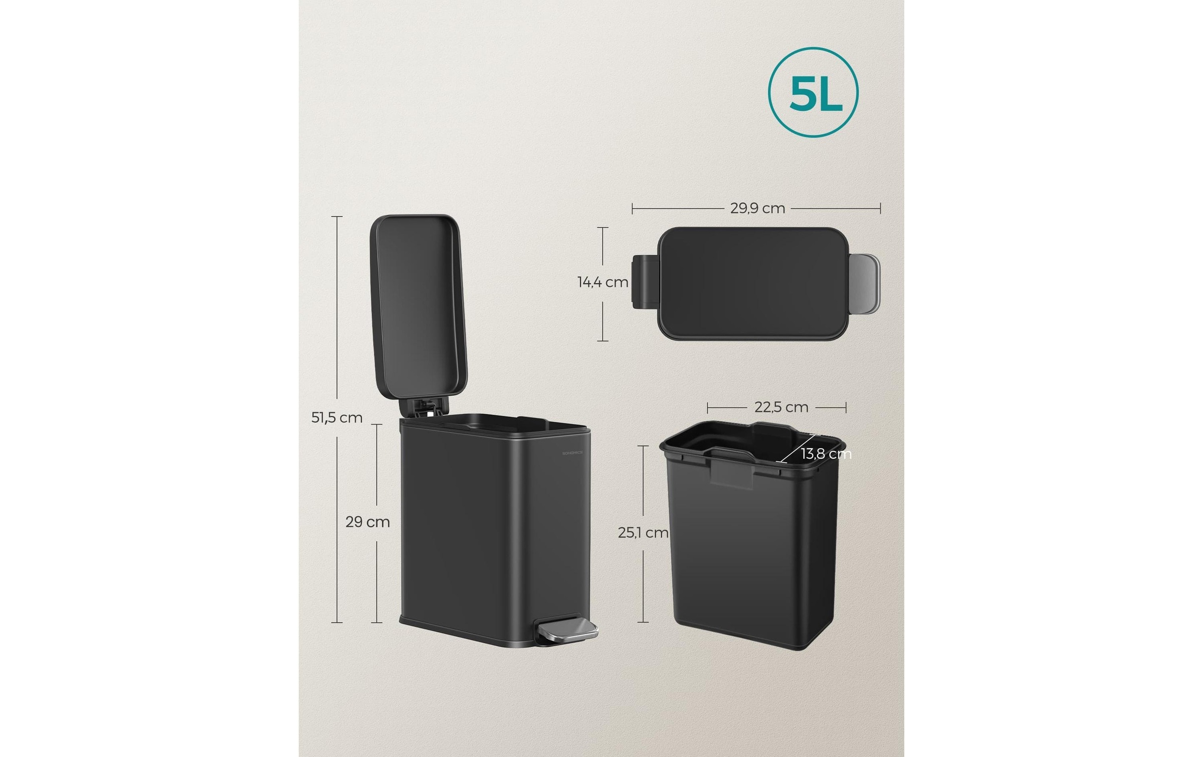SONGMICS Kosmetikeimer »5 l« 1 Behälter