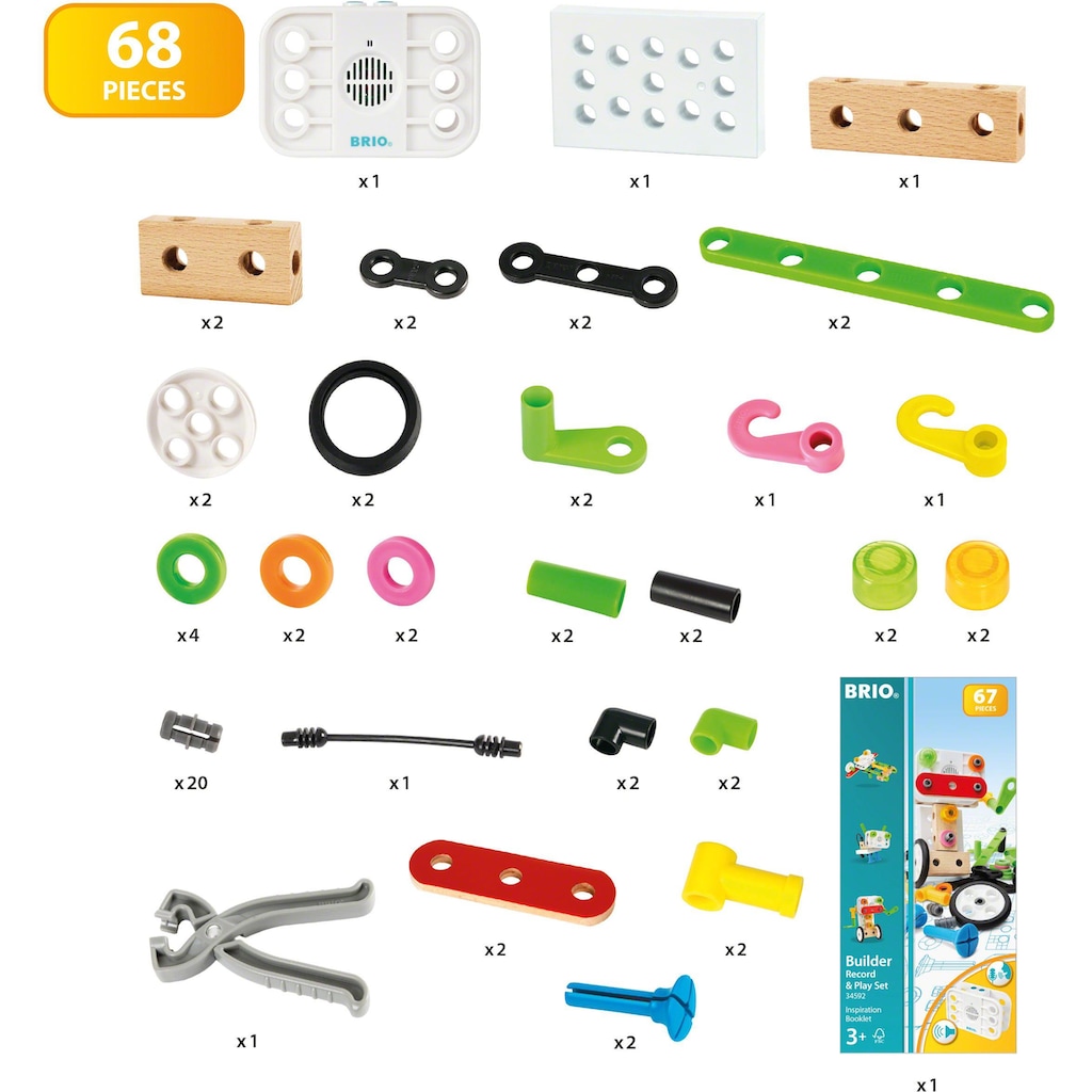 BRIO® Konstruktions-Spielset »Builder Record & Play Set«, (68 St.)