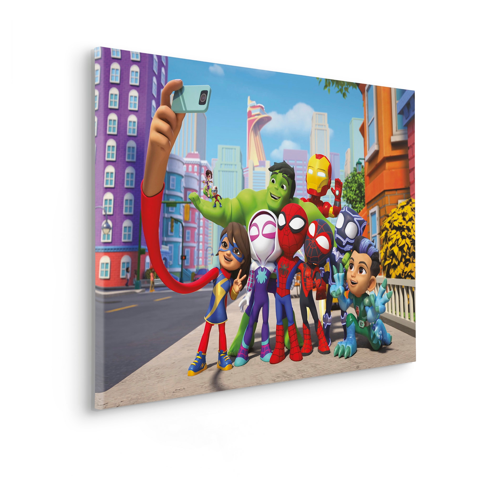 Komar Leinwandbild »Spidey and His Amazing Friends Selfie - Größe 90 x 60 cm«, Comic-Serien, (1 St., Leinwandbild), Keilrahmenbild mit Echtholzrahmen, Kinderzimmer