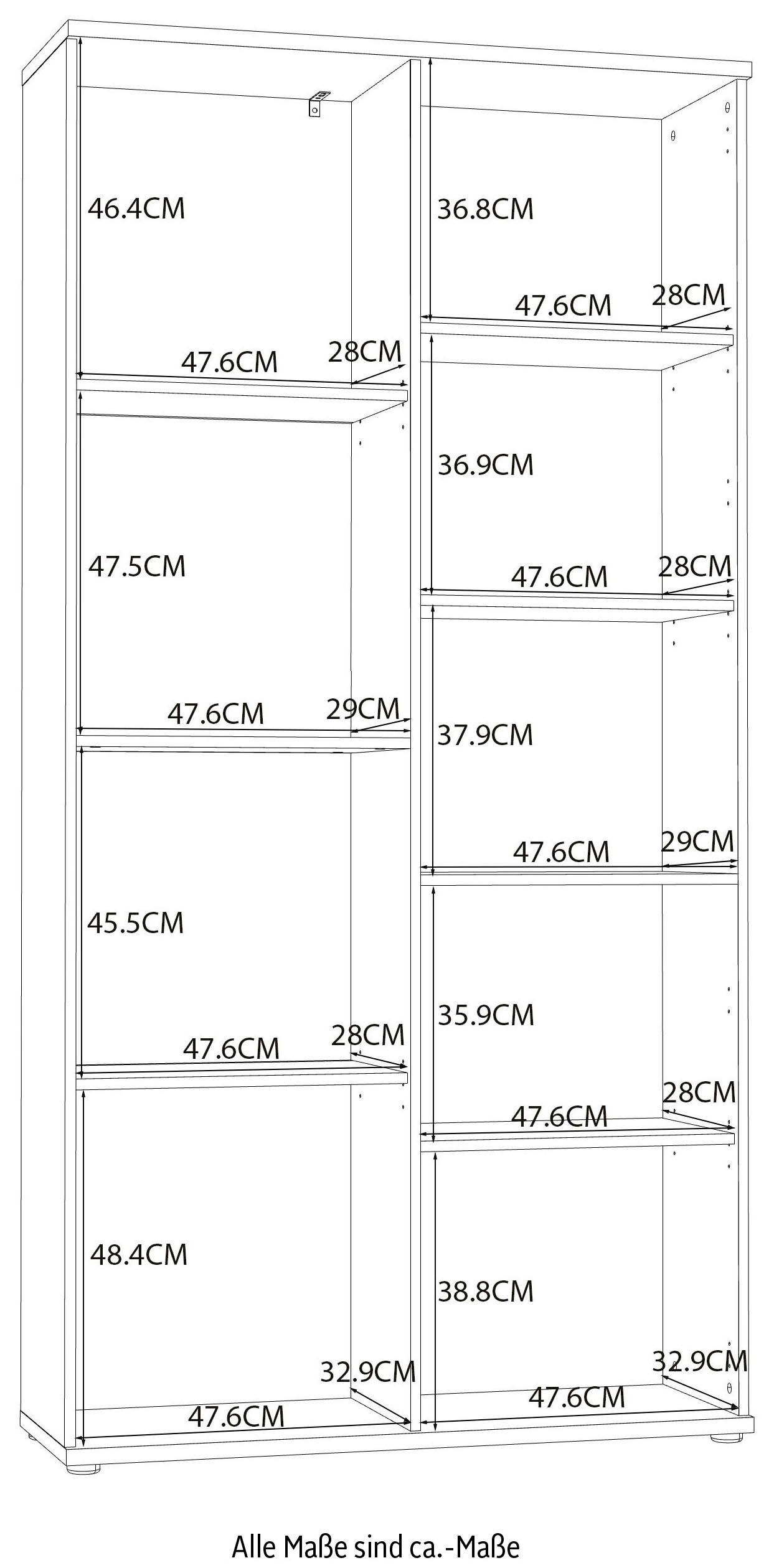 FORTE Vitrine »Chesapeak große Highboard inkl. Beleuchtung, 1 Glastür, Höhe 200 cm«, (B/H/T 99,9/198,3/34,8 cm), Highboardvitrine, Glastür, Beleuchtung inklusive, Höhe ca. 2 mtr.