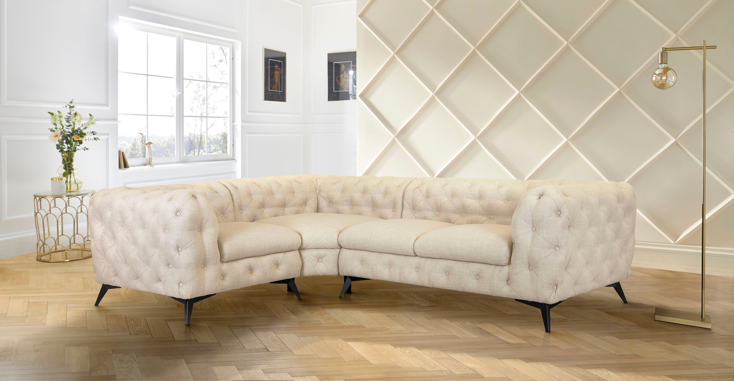 Leonique Chesterfield-Sofa »Ecksofa GLYNIS L-Form mit Wellenunterfederung, günstig online kaufen
