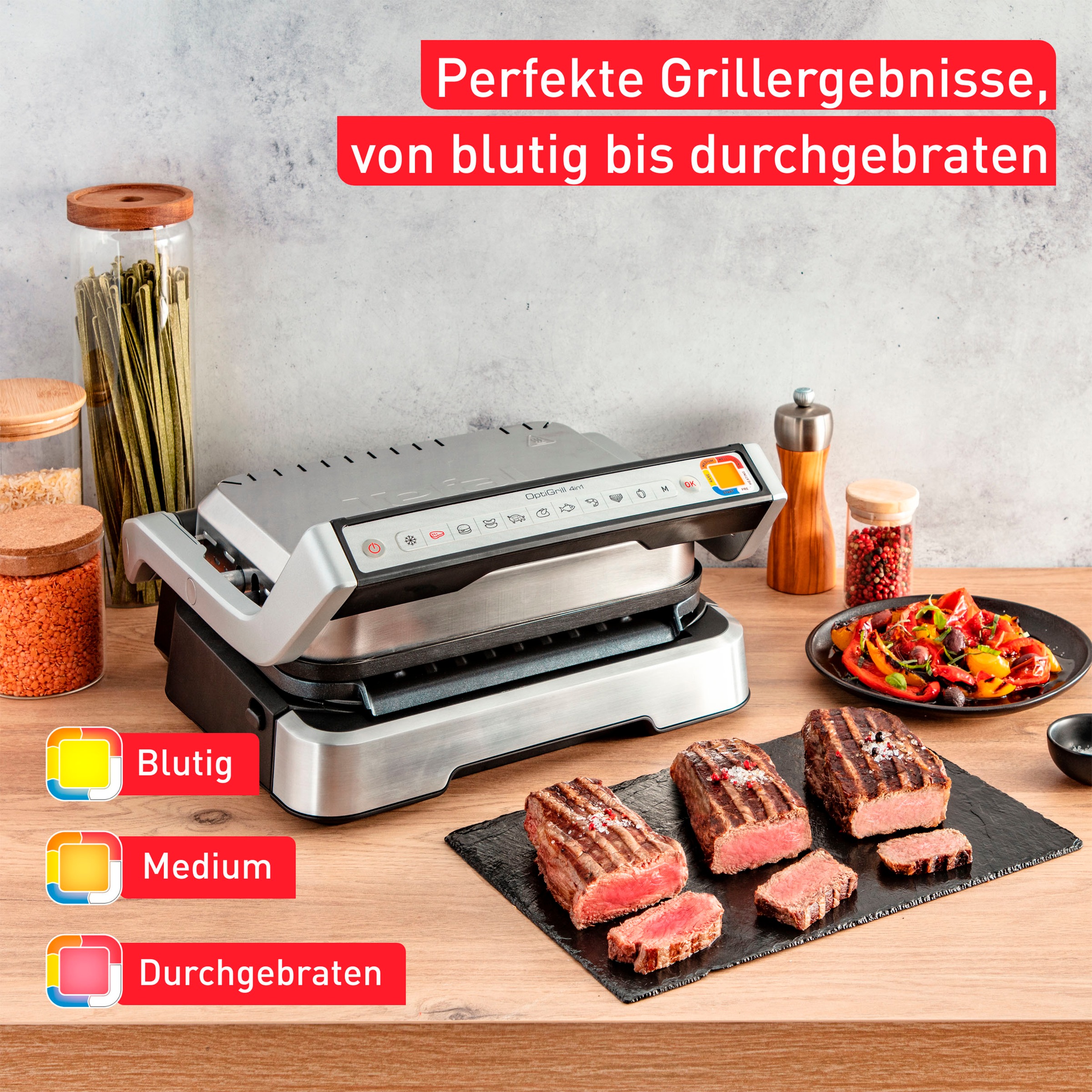 Tefal Kontaktgrill »GC774D TK OptiGrill 4in1 Grillen/BBQ/Ofen/kompl. Mahlzeit«, 2100 W, inkl. Backschale, Gratis Tipp-Kick-Spiel