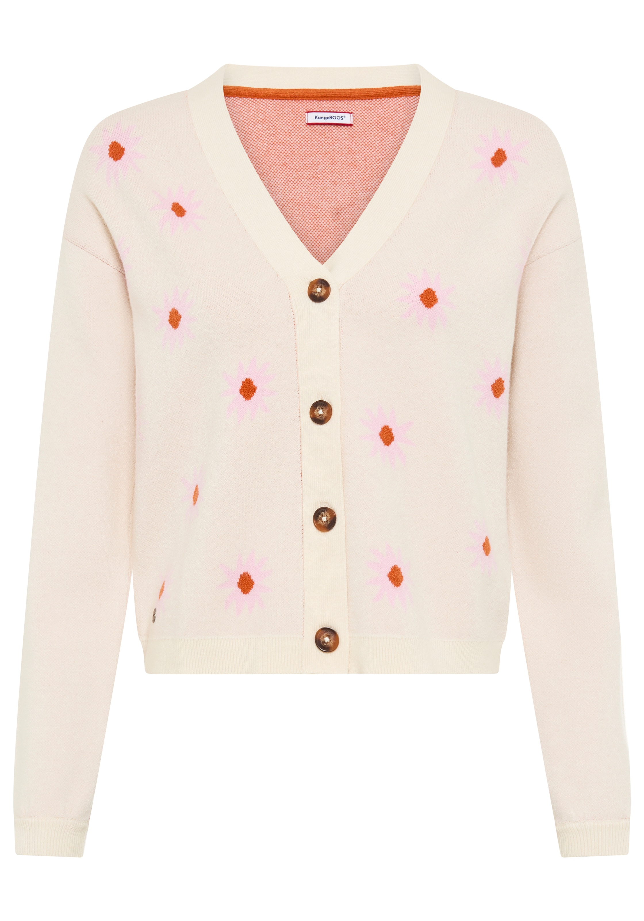 KangaROOS Strickjacke Strickjacke aus Feinstrick, bequeme Passform, Blumenmuster