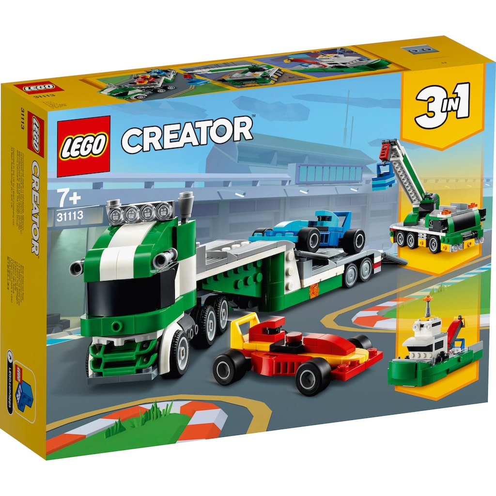 LEGO® Konstruktionsspielsteine »Rennwagentransporter (31113), LEGO® Creator 3in1«, (328 St.), Made in Europe